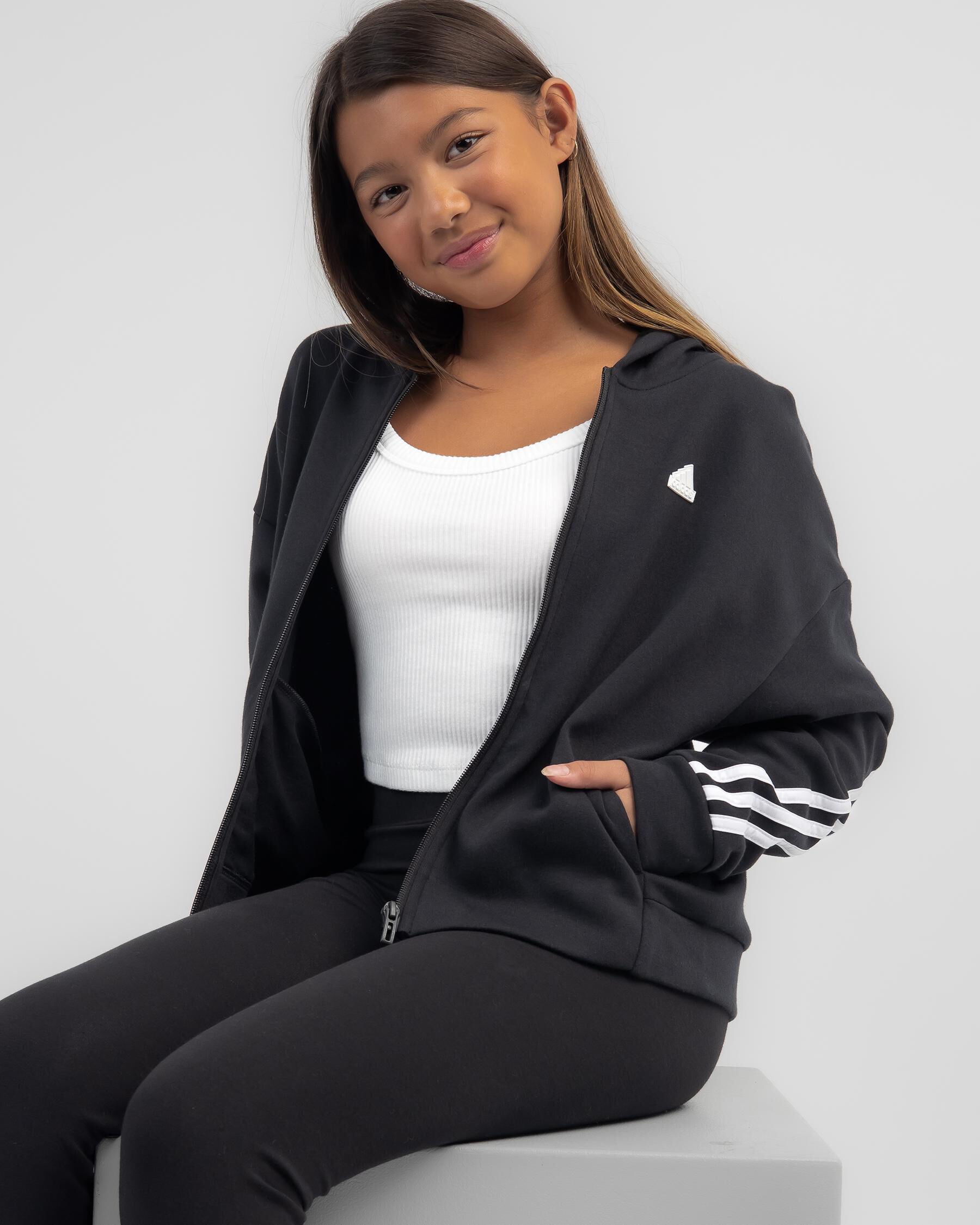 Adidas Girls' Future Icons Zip Hoodie in Black