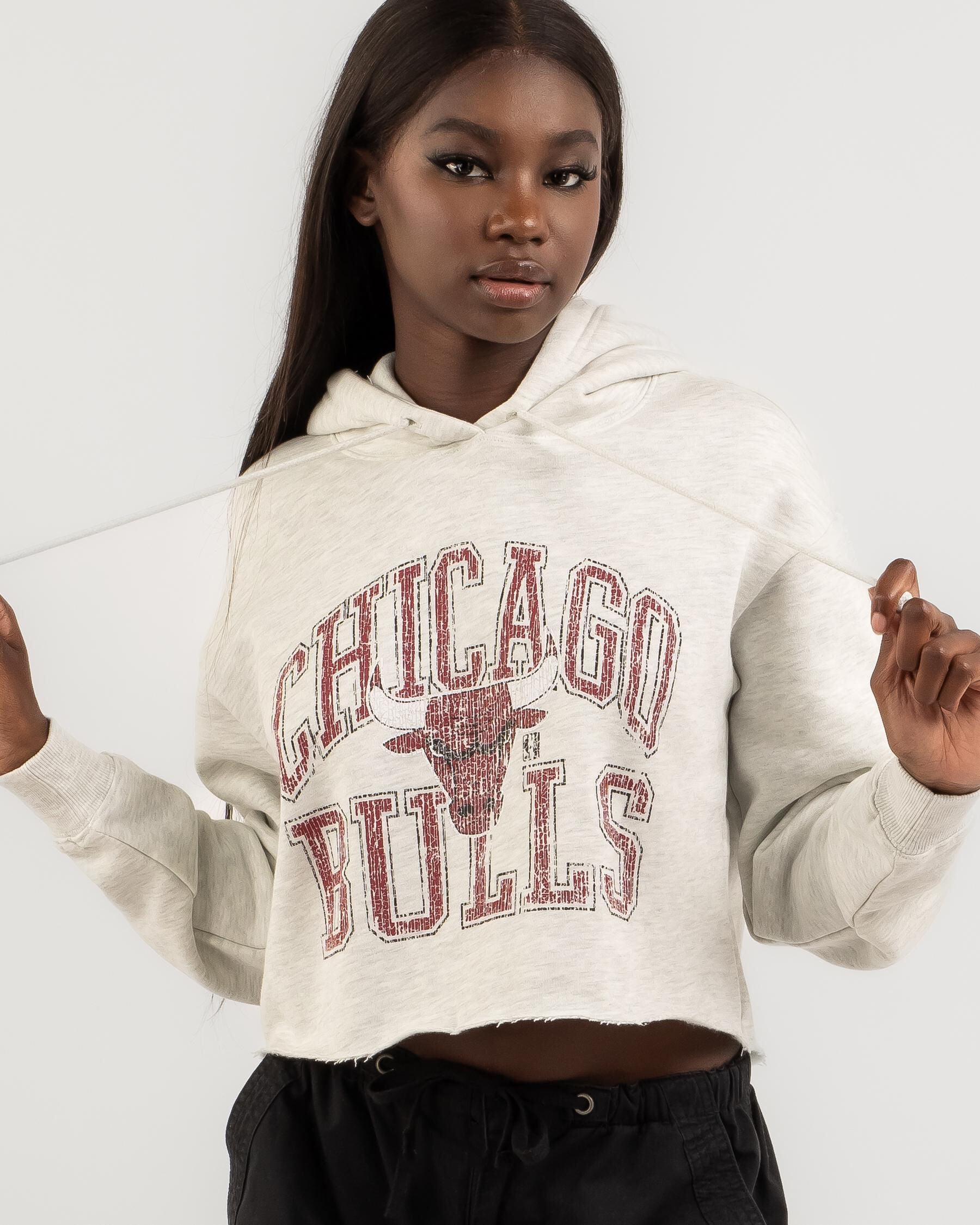 Mitchell & Ness Women's Arch Logo Crop Hoodie in White