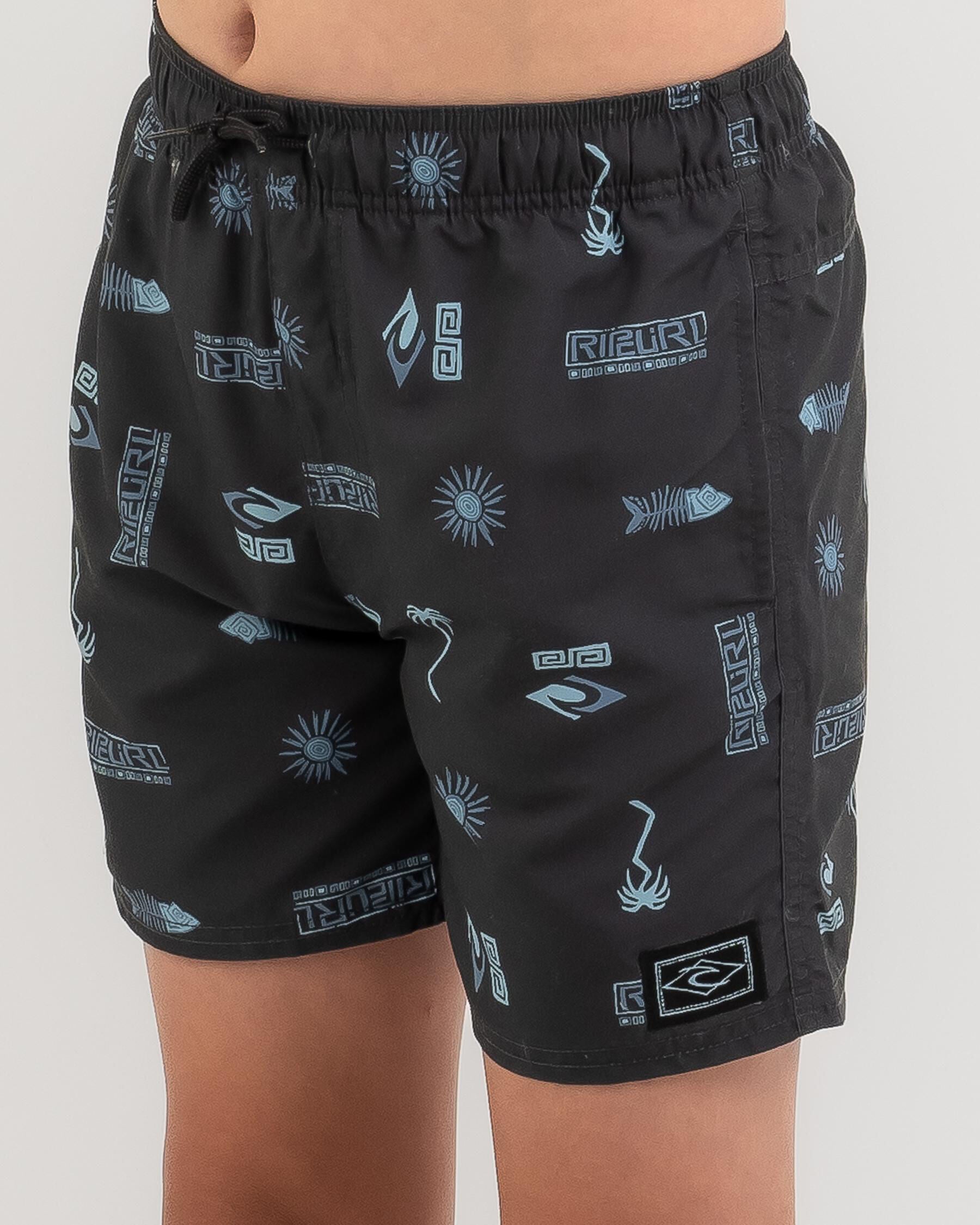 Rip Curl Boys' Tube Heads Sun Volley Board Shorts in Black