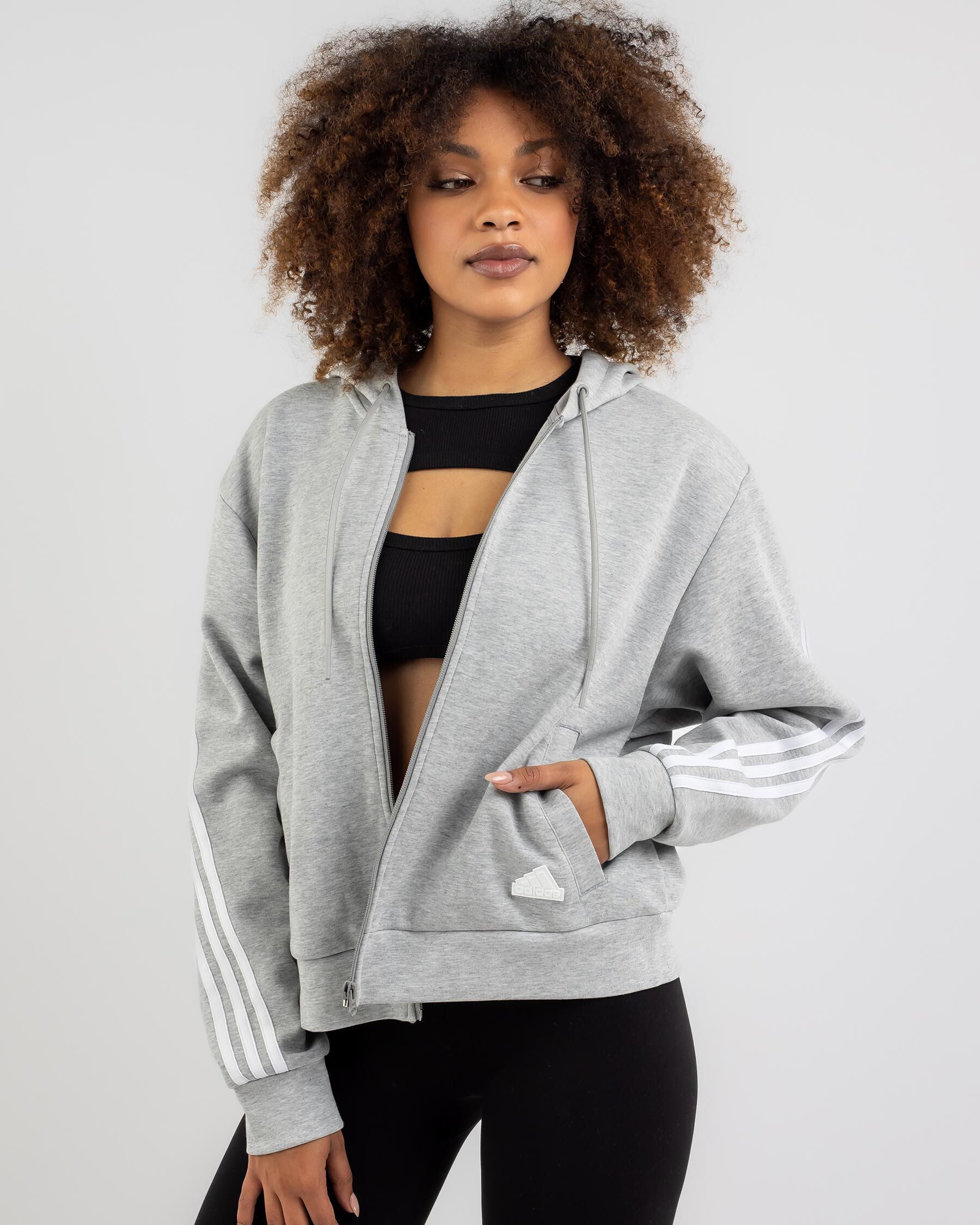 Adidas Women's Future Icons 3 Stripes Zip Through Hoodie in Grey