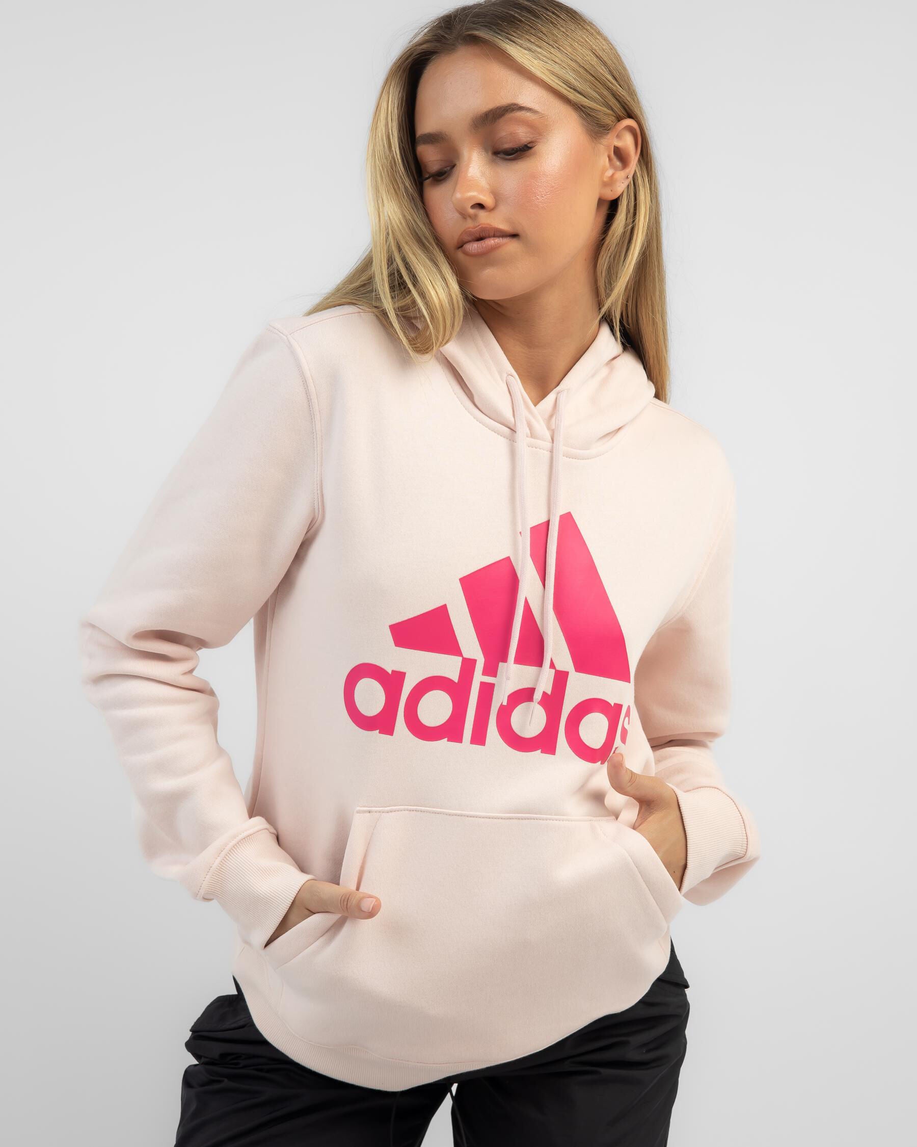 Adidas Women's Big Logo Fleece Hoodie in Pink