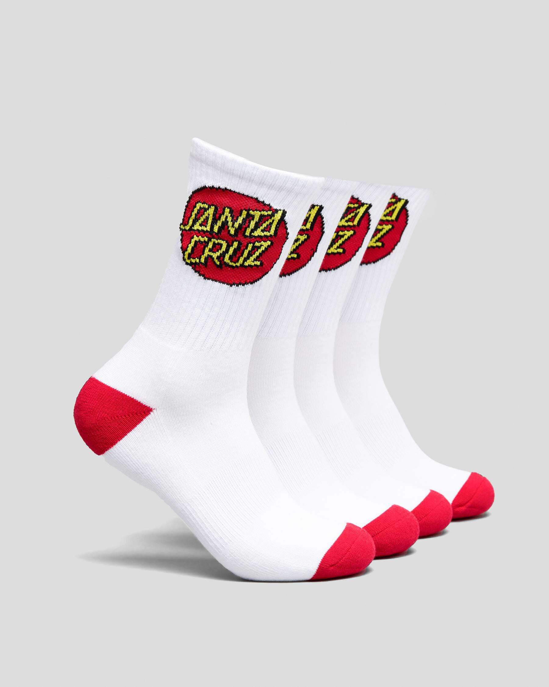 Santa Cruz Boys' Classic Dot Crew Socks 4 Pack in White