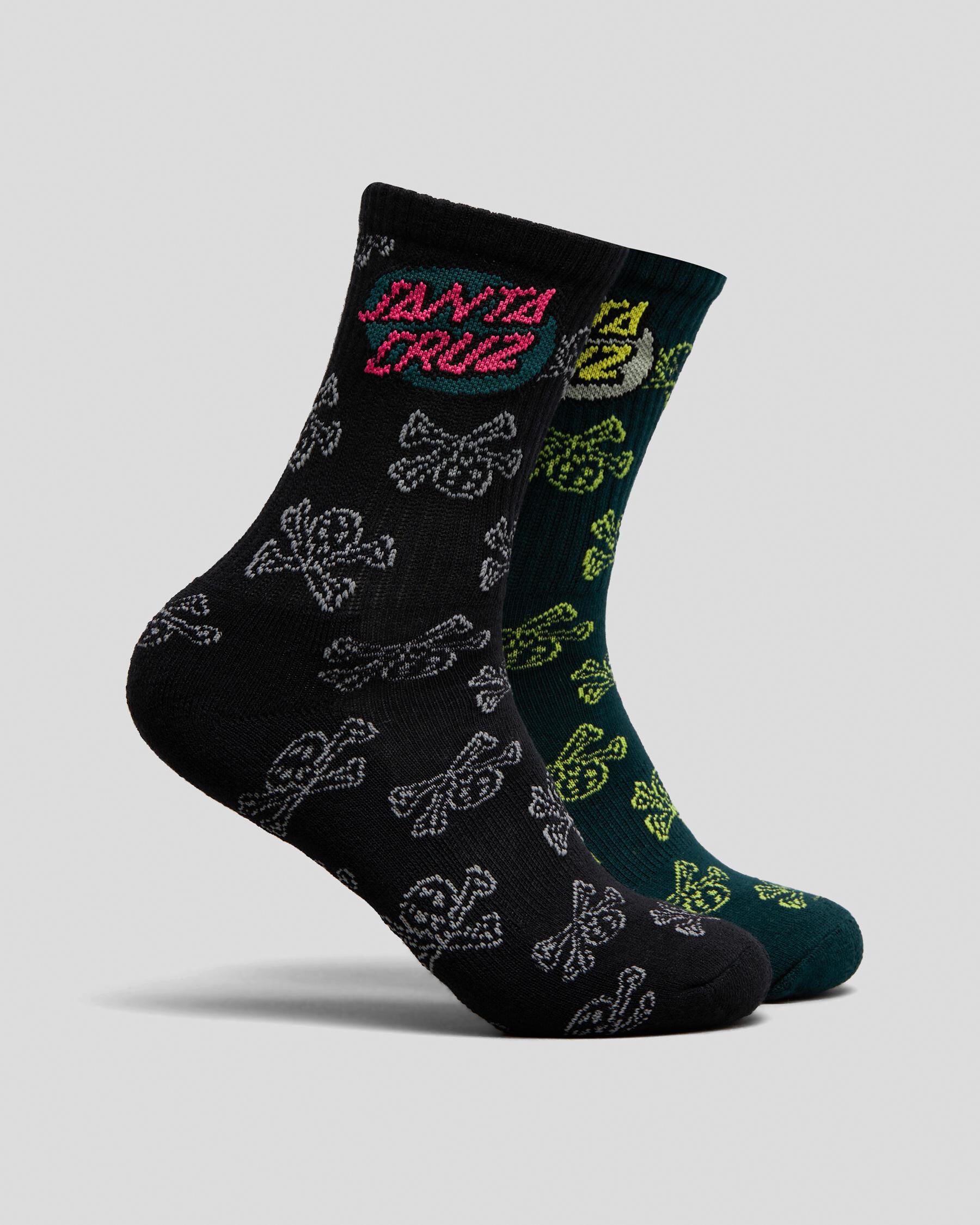 Santa Cruz Boys' Oval Dot Skull Crew Socks 2 Pack in Black