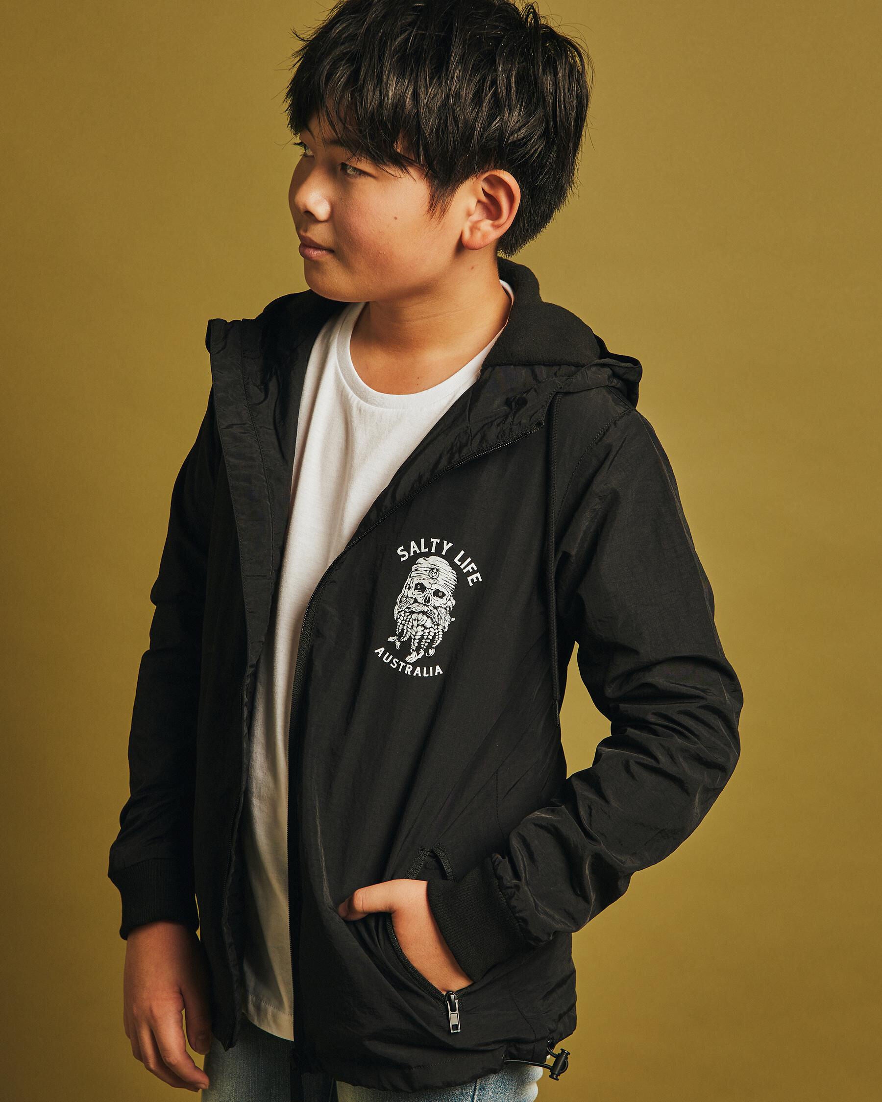 Salty Life Boys' Dutchman Hooded Jacket in Black