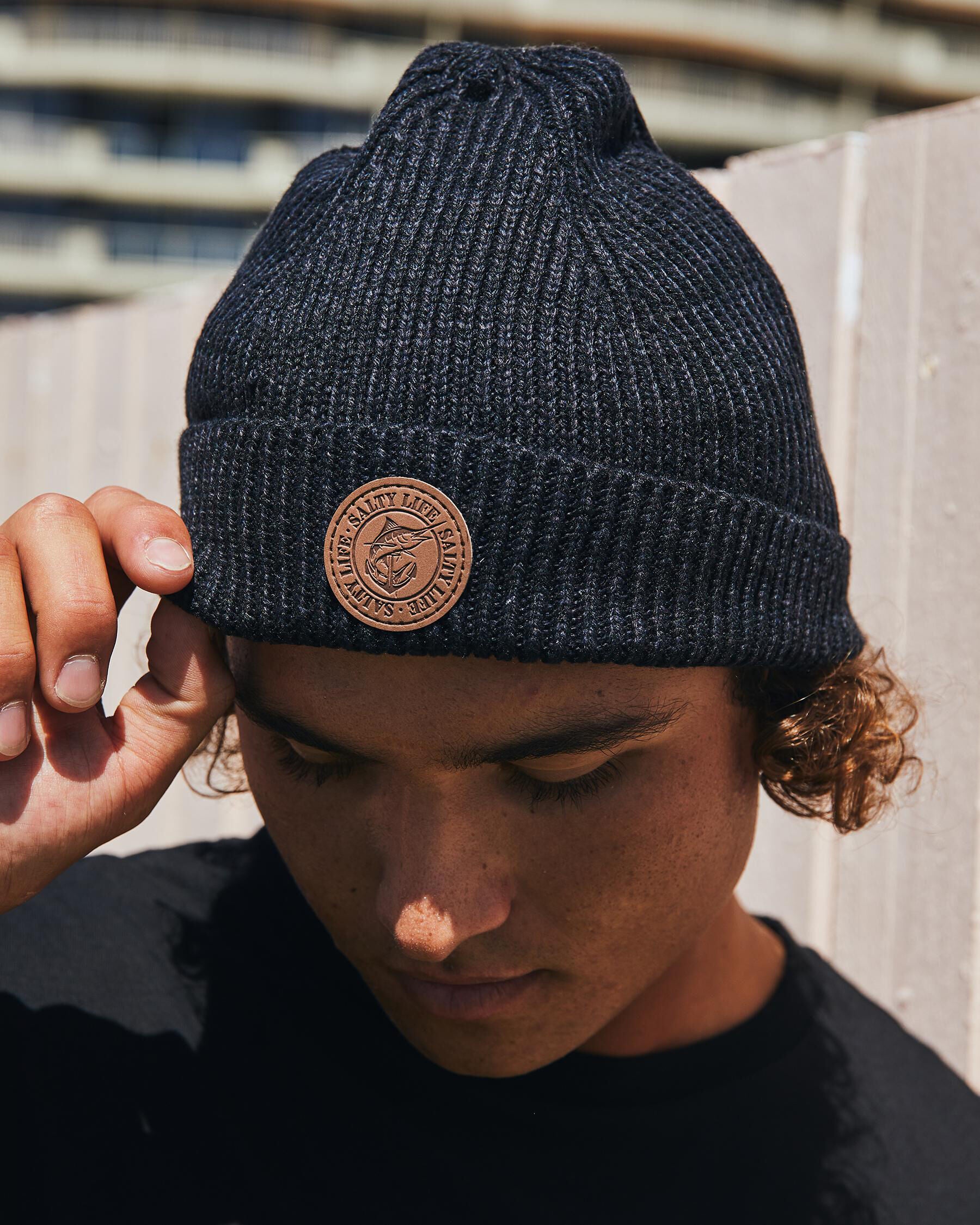 Salty Life Men's Fisherman Beanie Hat in Black