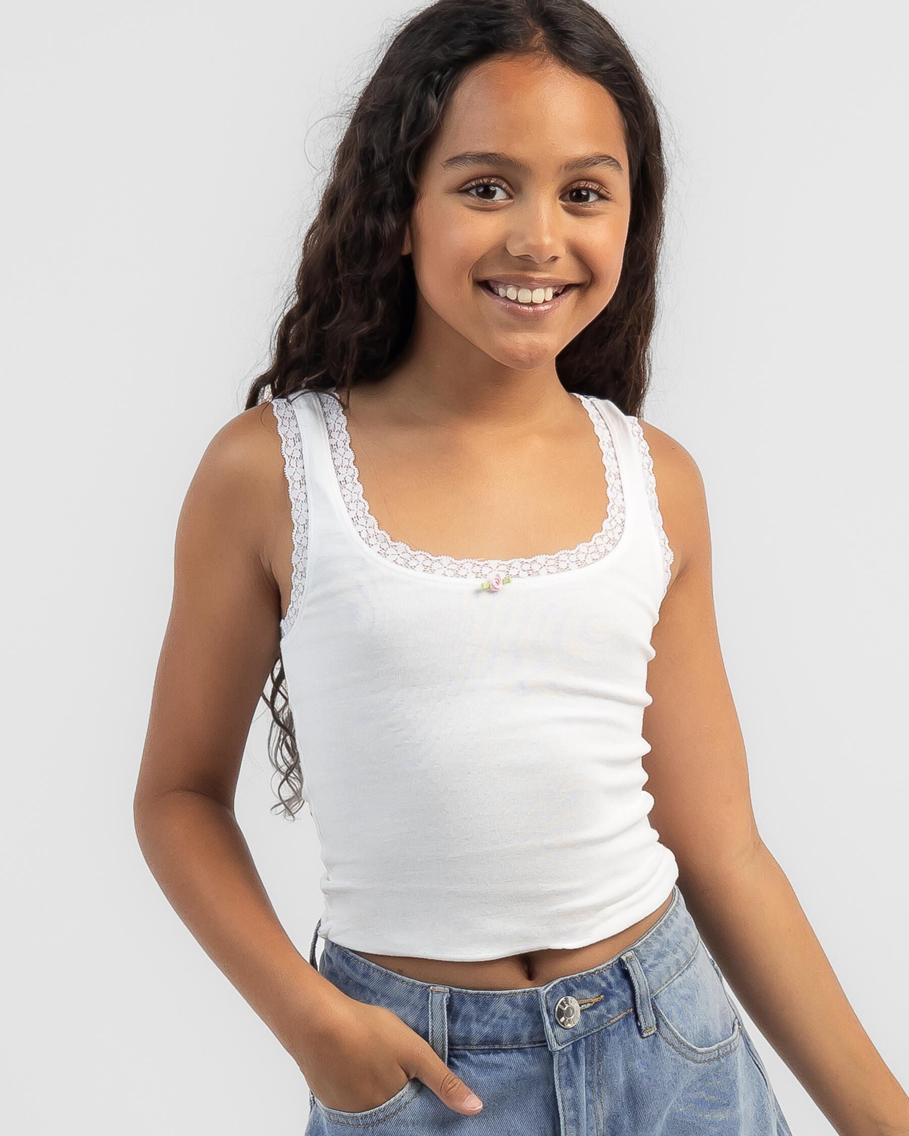 Mooloola Girls' Ivy Lace Tank Top in White