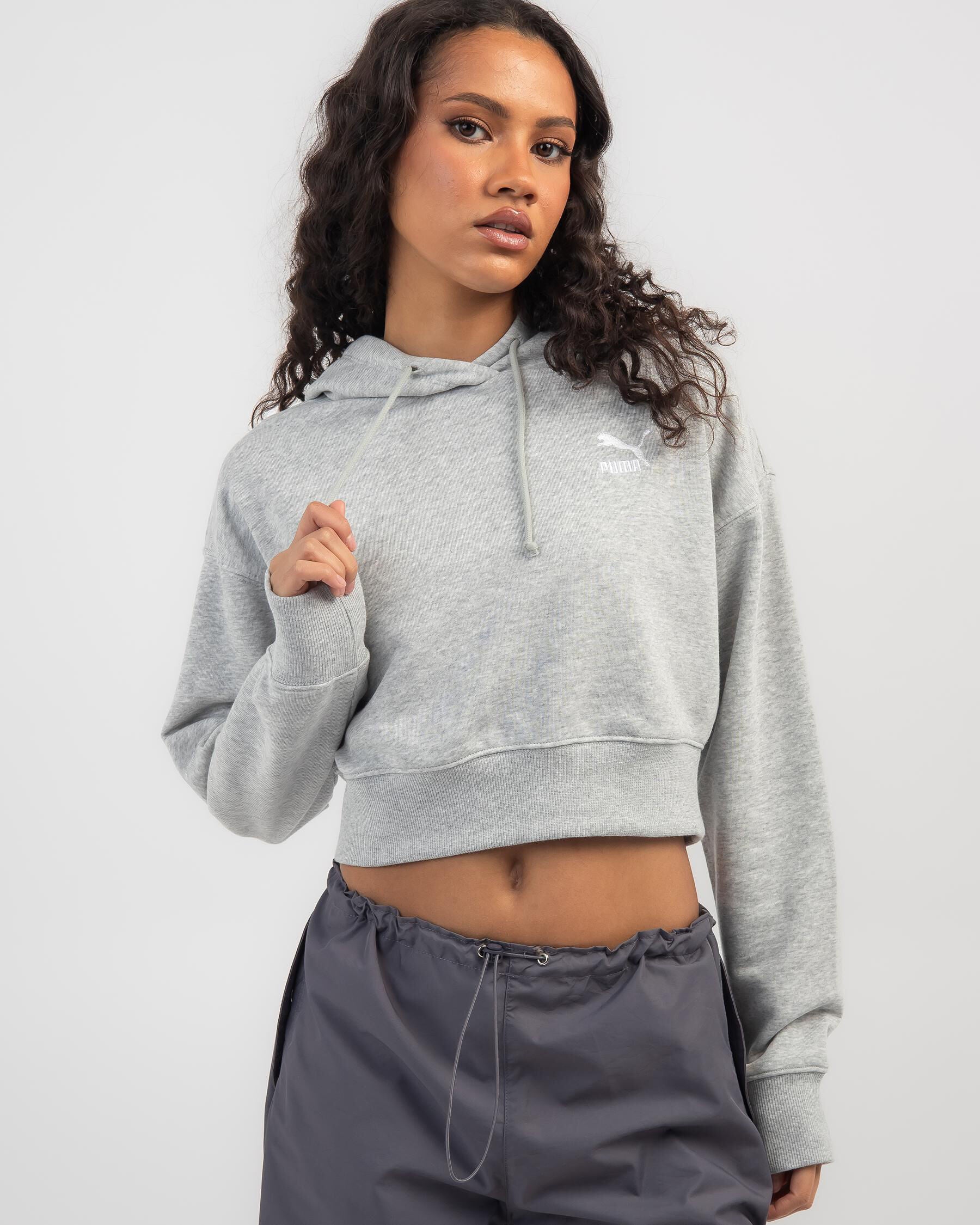Puma Women's Cropped Hoodie in Grey