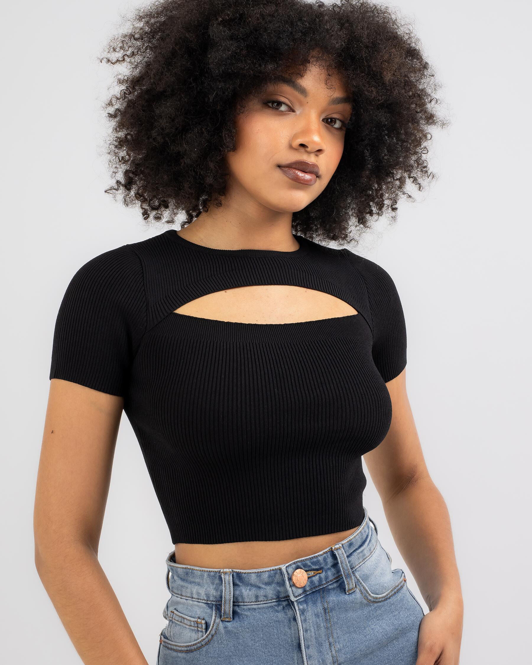 Ava And Ever Women's Candy Cut Out Knit Top in Black