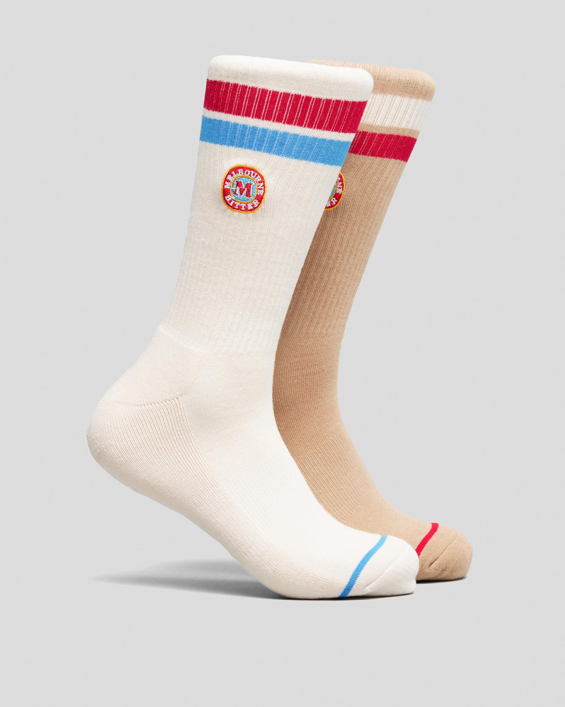 FOOT-IES Men's Melb Bitter Logo Stripe Sneaker Socks 2 Pack in Cream
