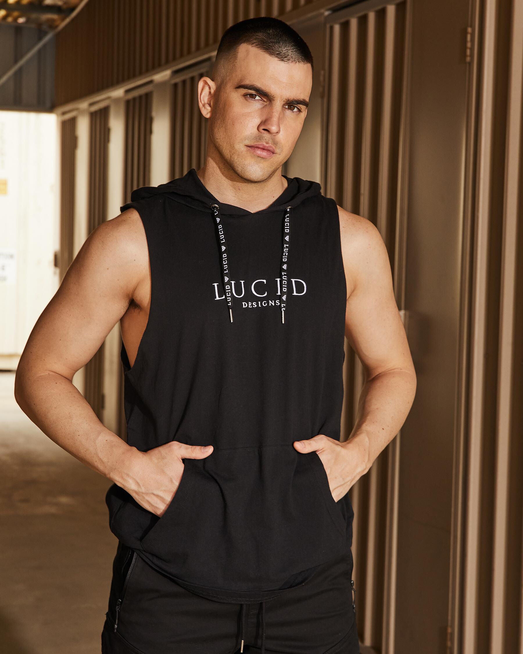 Lucid Men's Imperial Hooded Muscle Tank Top in Black