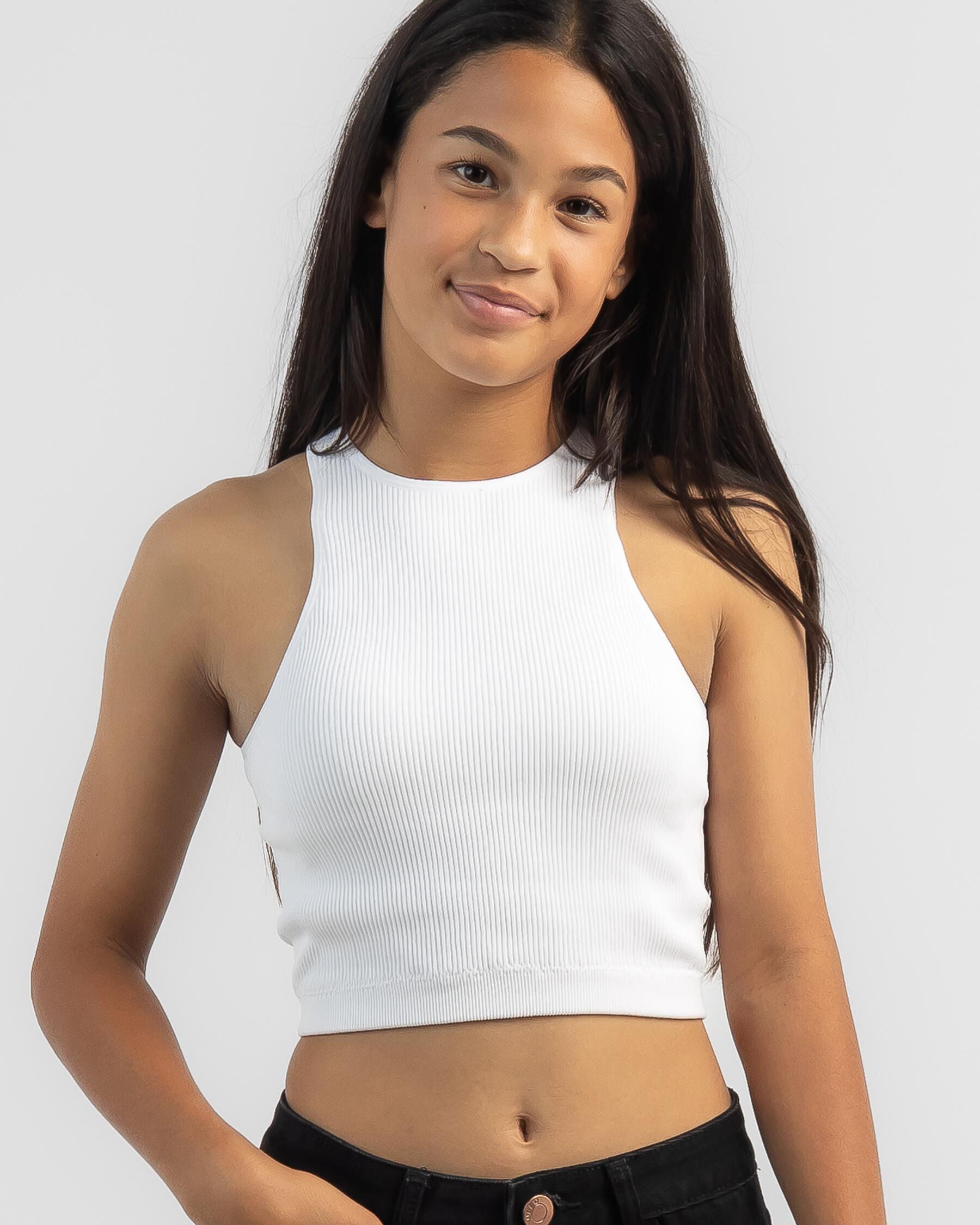 Mooloola Girls' Basic Seamfree High Neck Tank Top in White