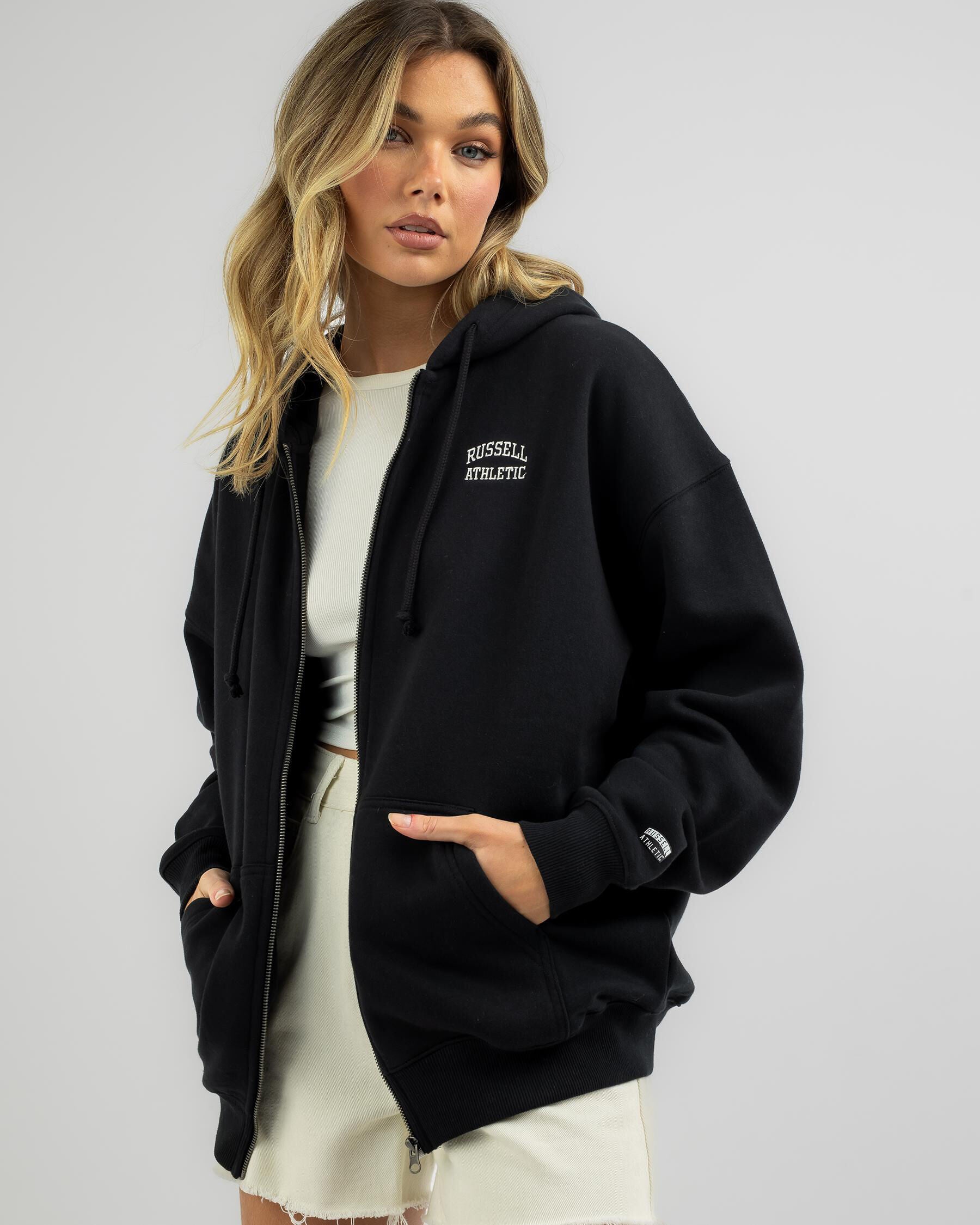 Russell Athletic Women's Originals Embroidered Zip Through Hoodie in Black