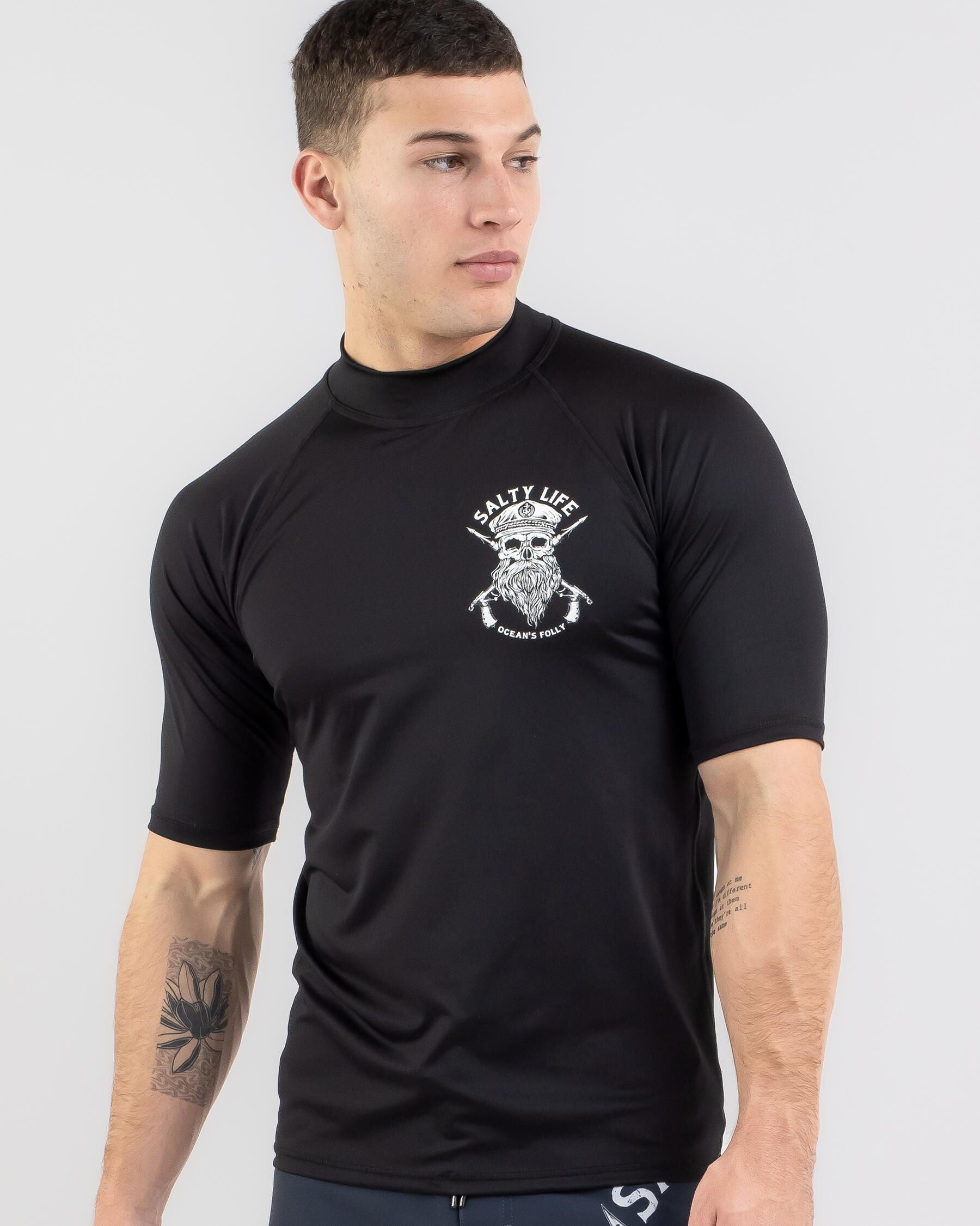 Salty Life Men's Overboard Short Sleeve Rash Vest in Black