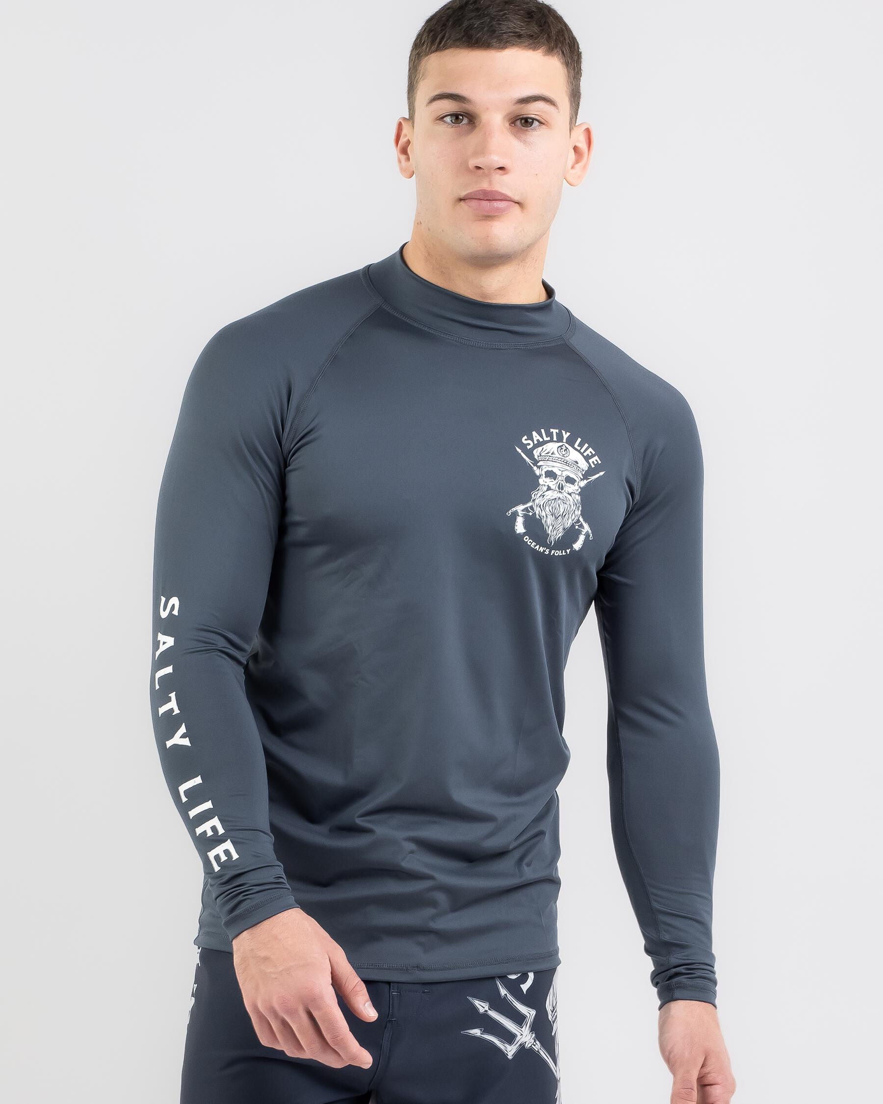 Salty Life Men's Overboard Long Sleeve Rash Vest in Grey