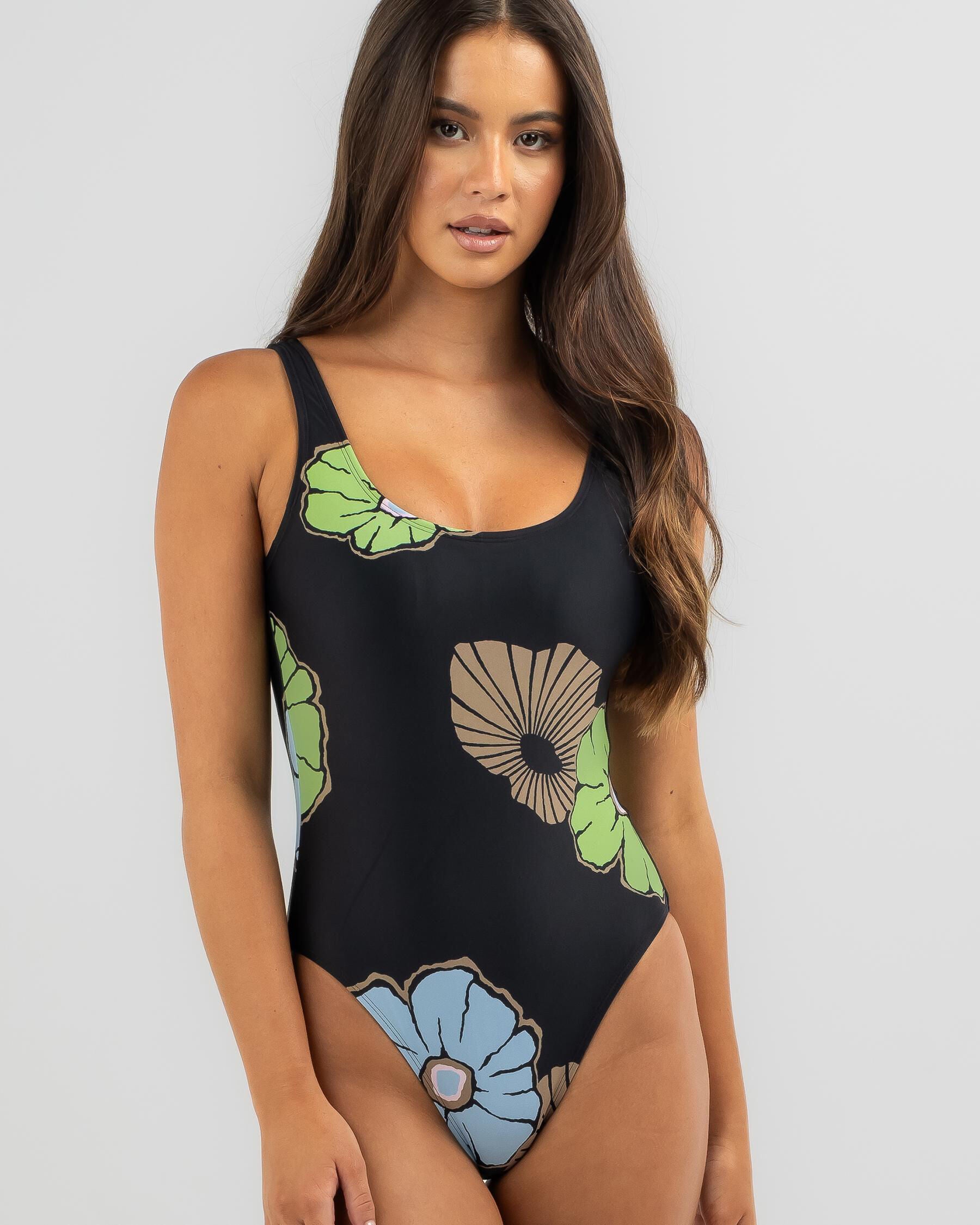 Hurley Women's Big Bloom Tank One Piece Swimsuit in Black