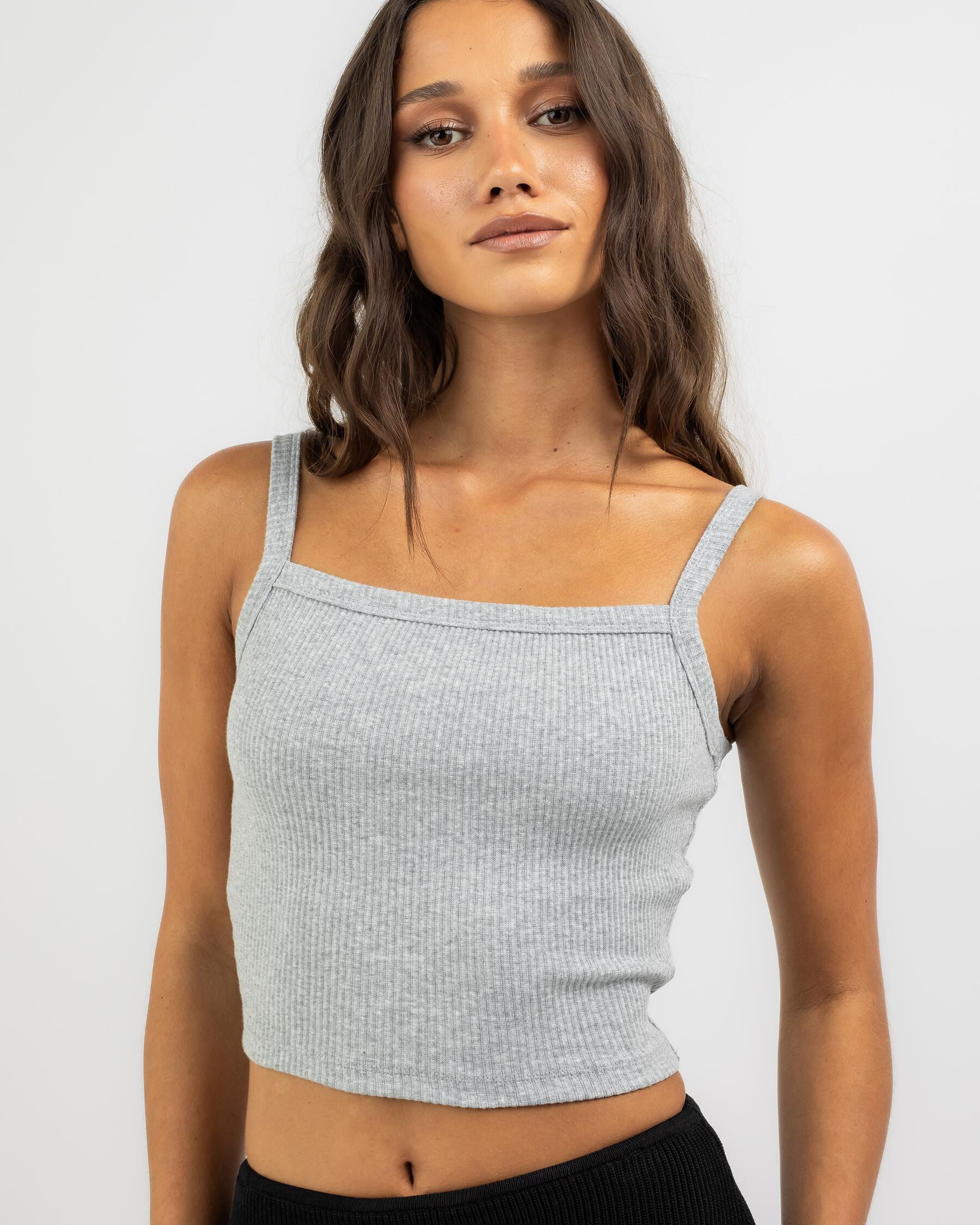 Mooloola Women's Basic Square Neck Baby Tank Top in Grey