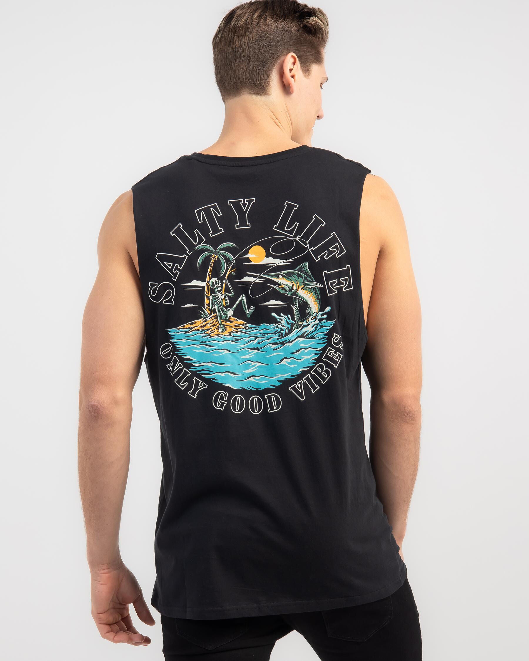 Salty Life Men's Good Vibes Muscle Tank Top in Black