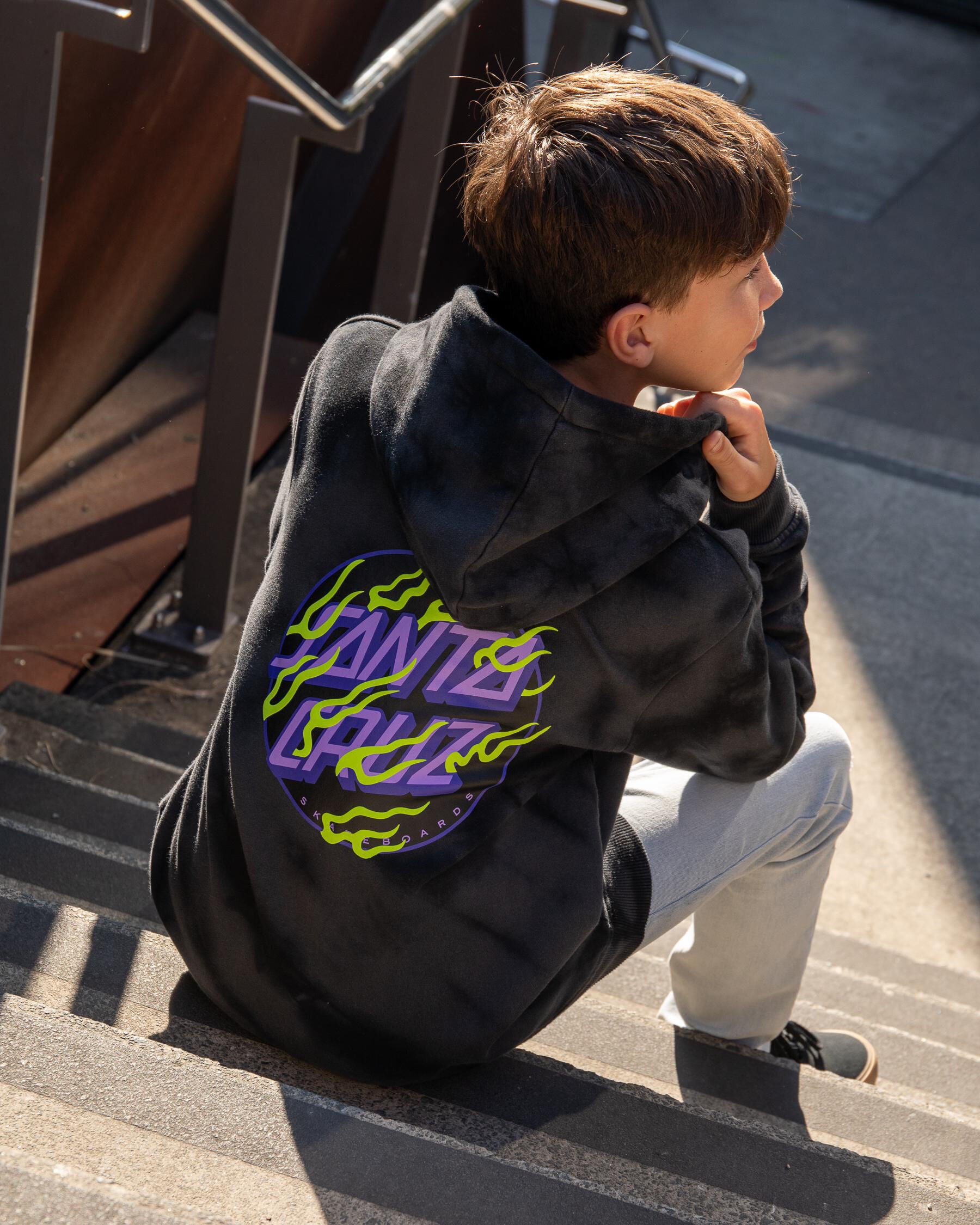 Santa Cruz Boys' Inferno Stacked Strip Dot Hoodie in Black