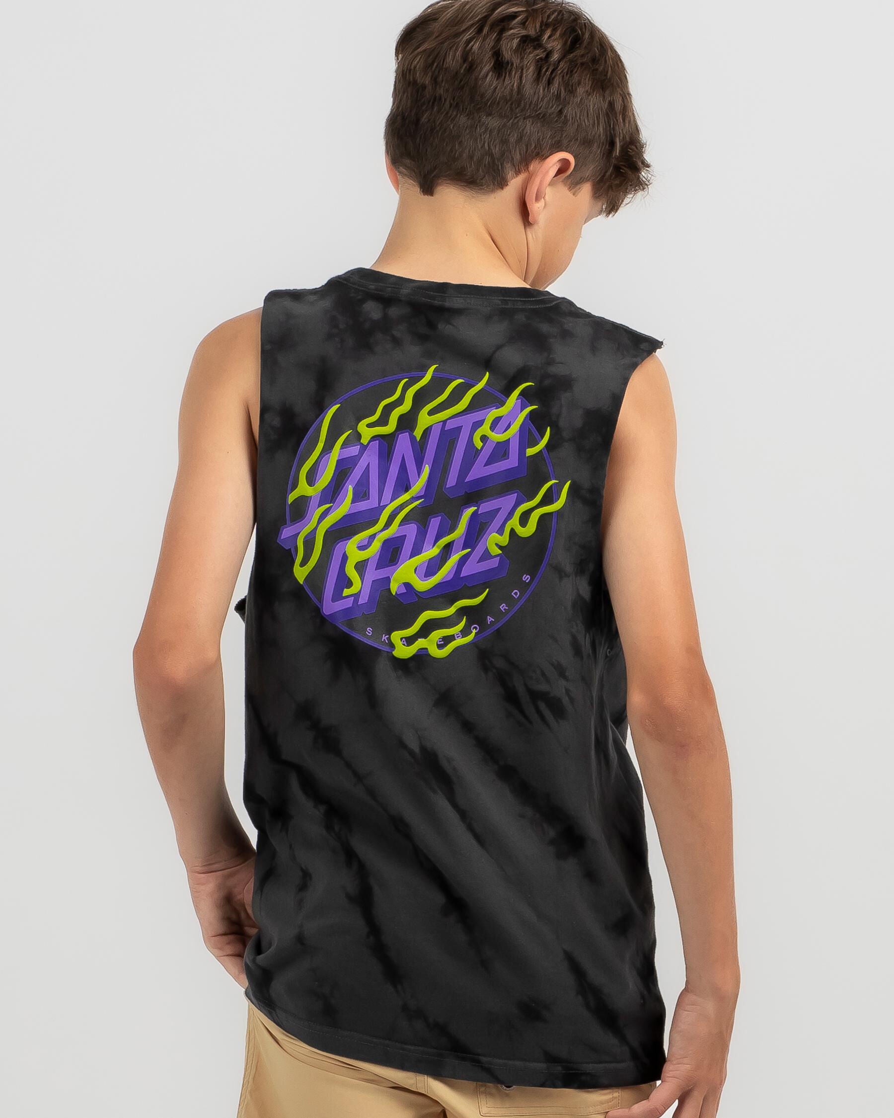 Santa Cruz Boys' Inferno Stacked Strip Dot Muscle Tank Top in Black