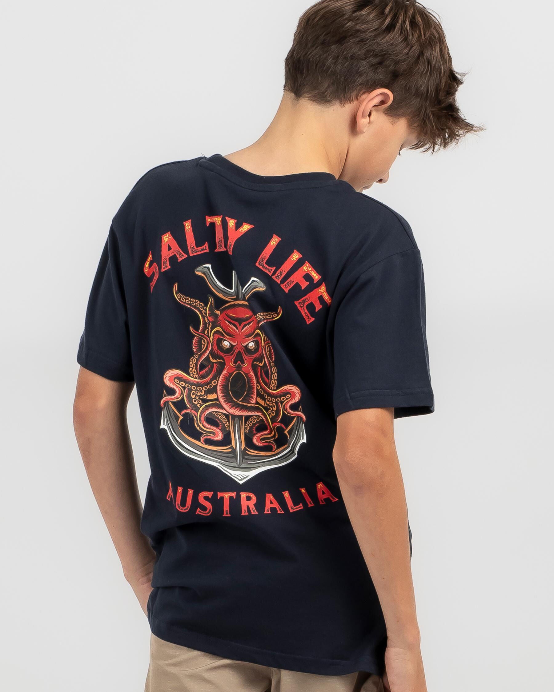 Salty Life Boys' Sticky Fingers T-Shirt in Navy