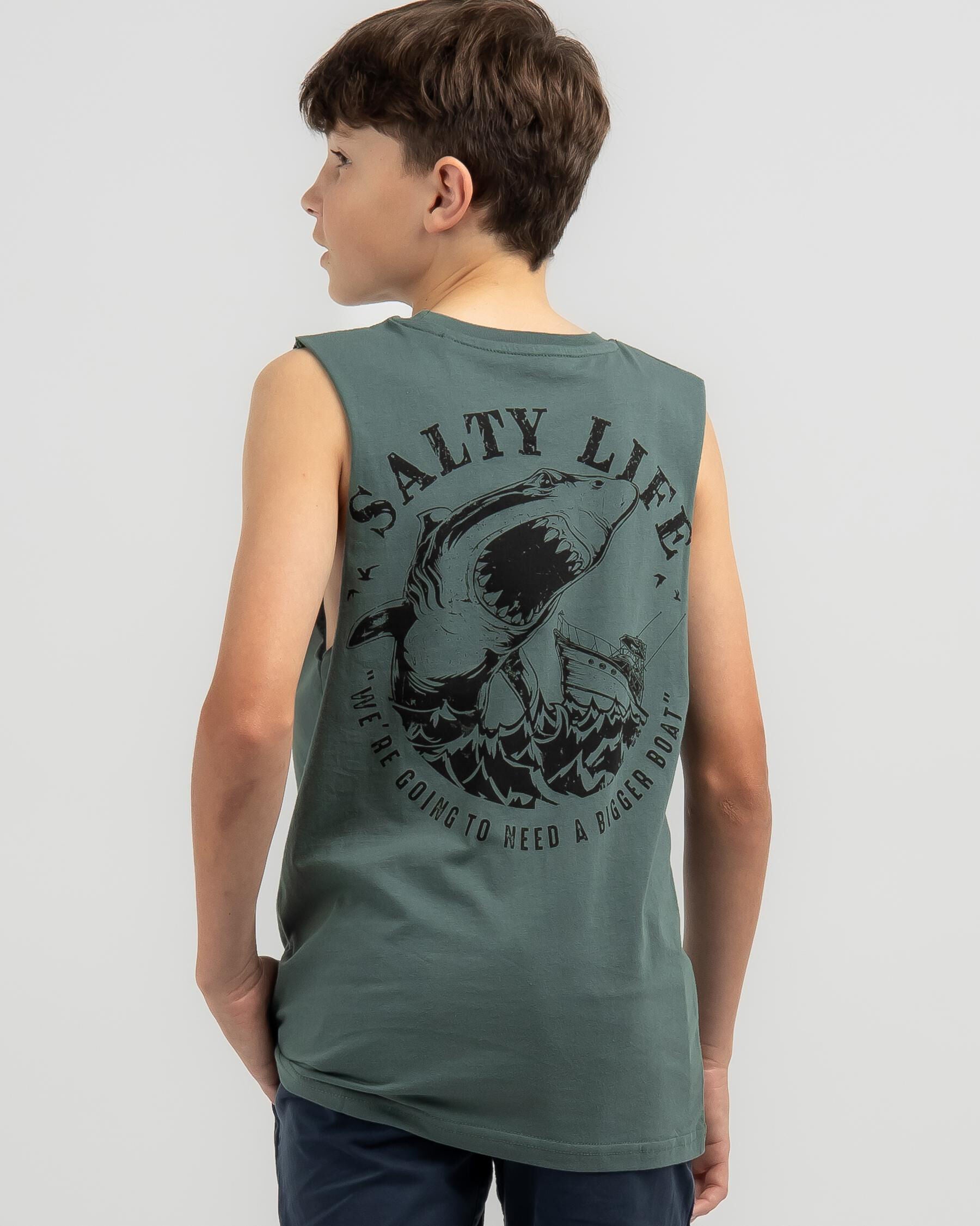 Salty Life Boys' Summit Muscle Tank Top in Green