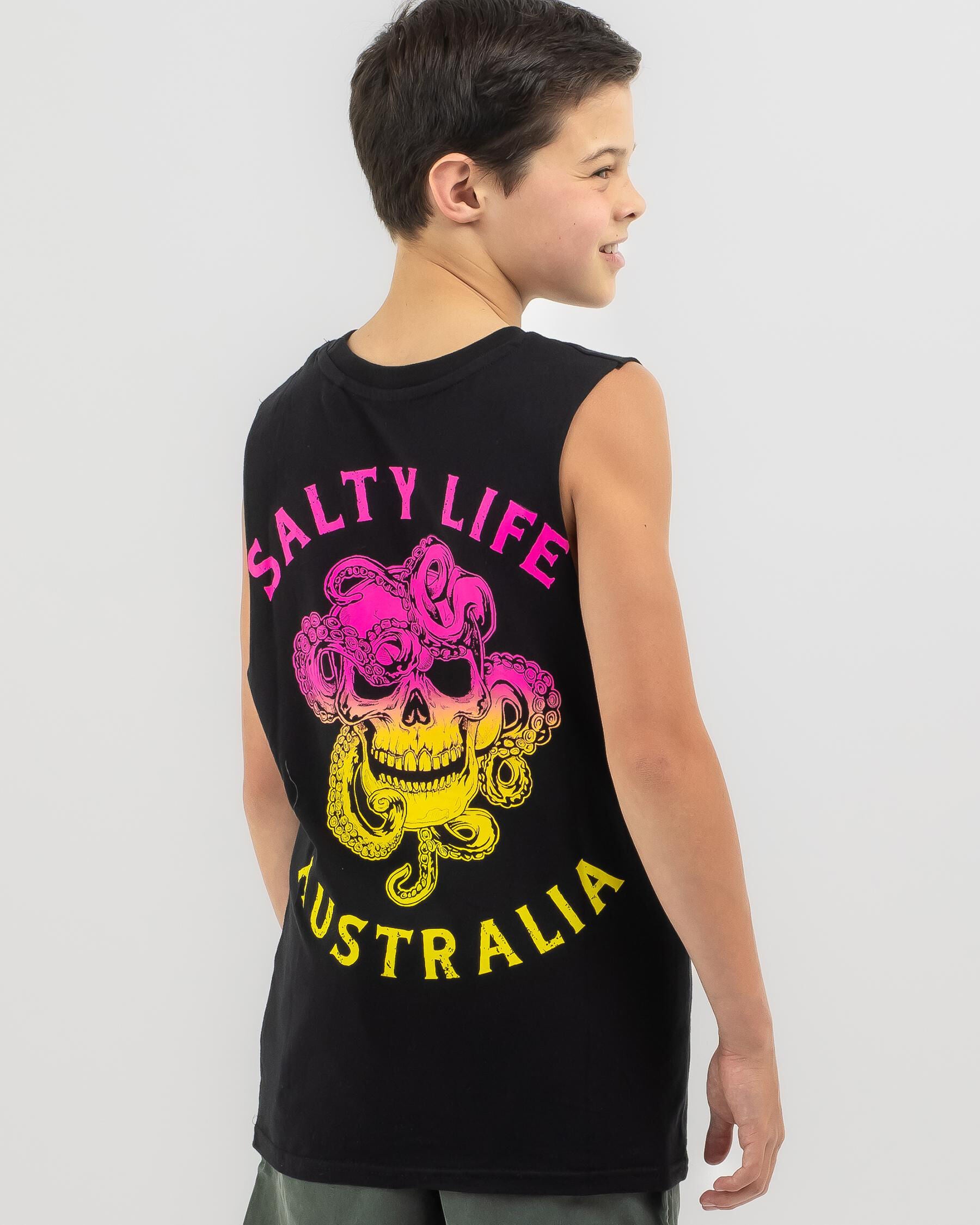 Salty Life Boys' Tentacles Muscle Tank Top in Black