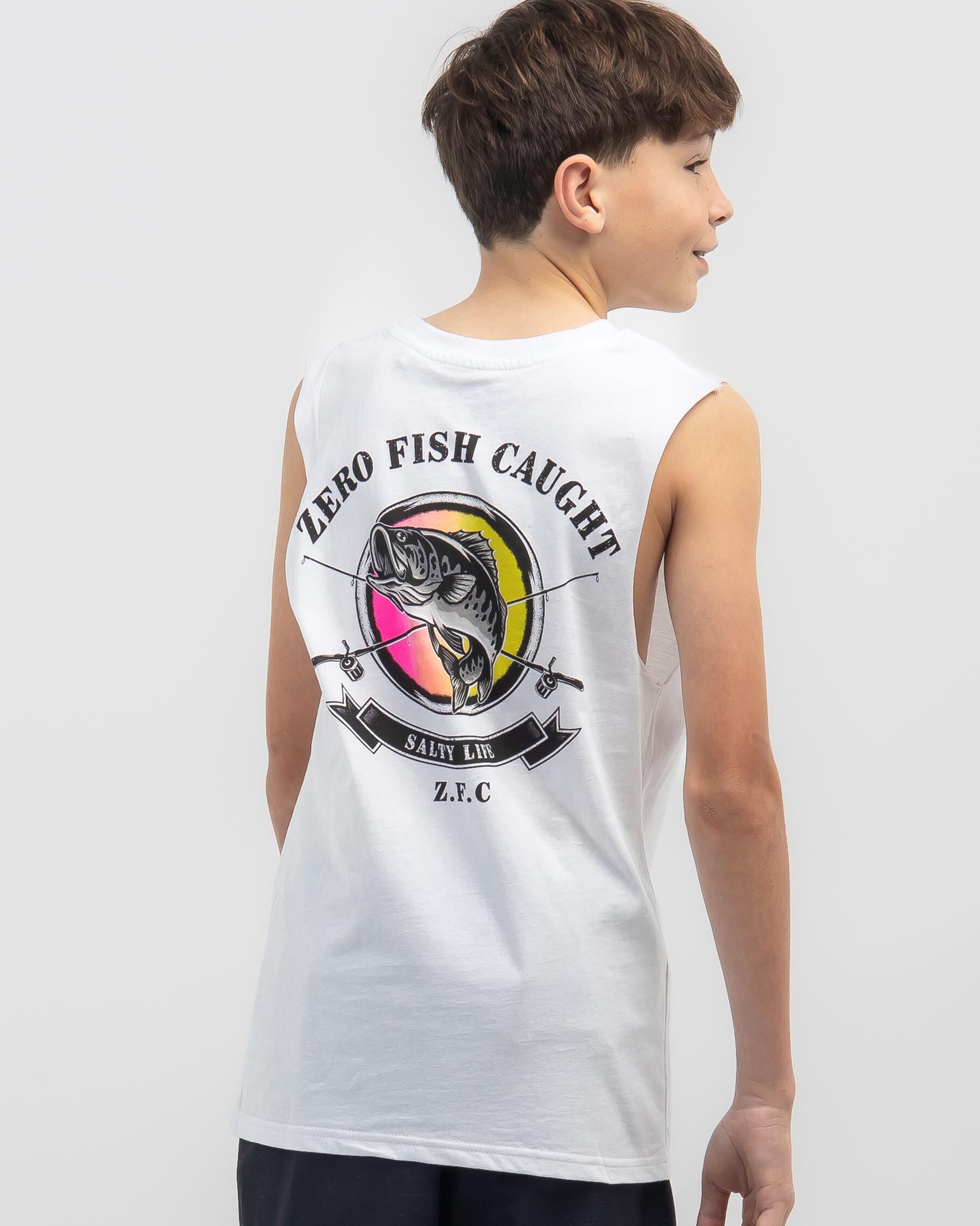 Salty Life Boys' Zero Fish Caught Muscle Tank Top in White