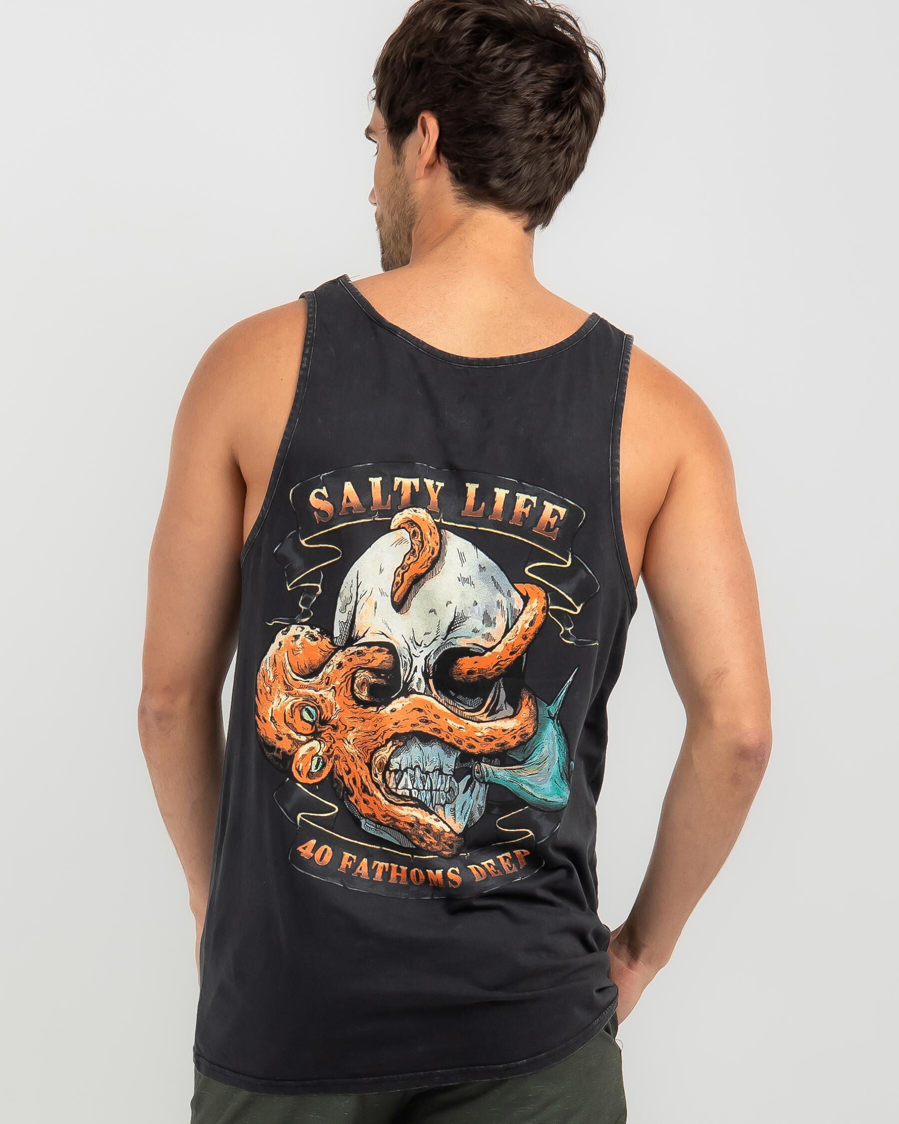 Salty Life Men's 40 Fathams Vest Top in Black