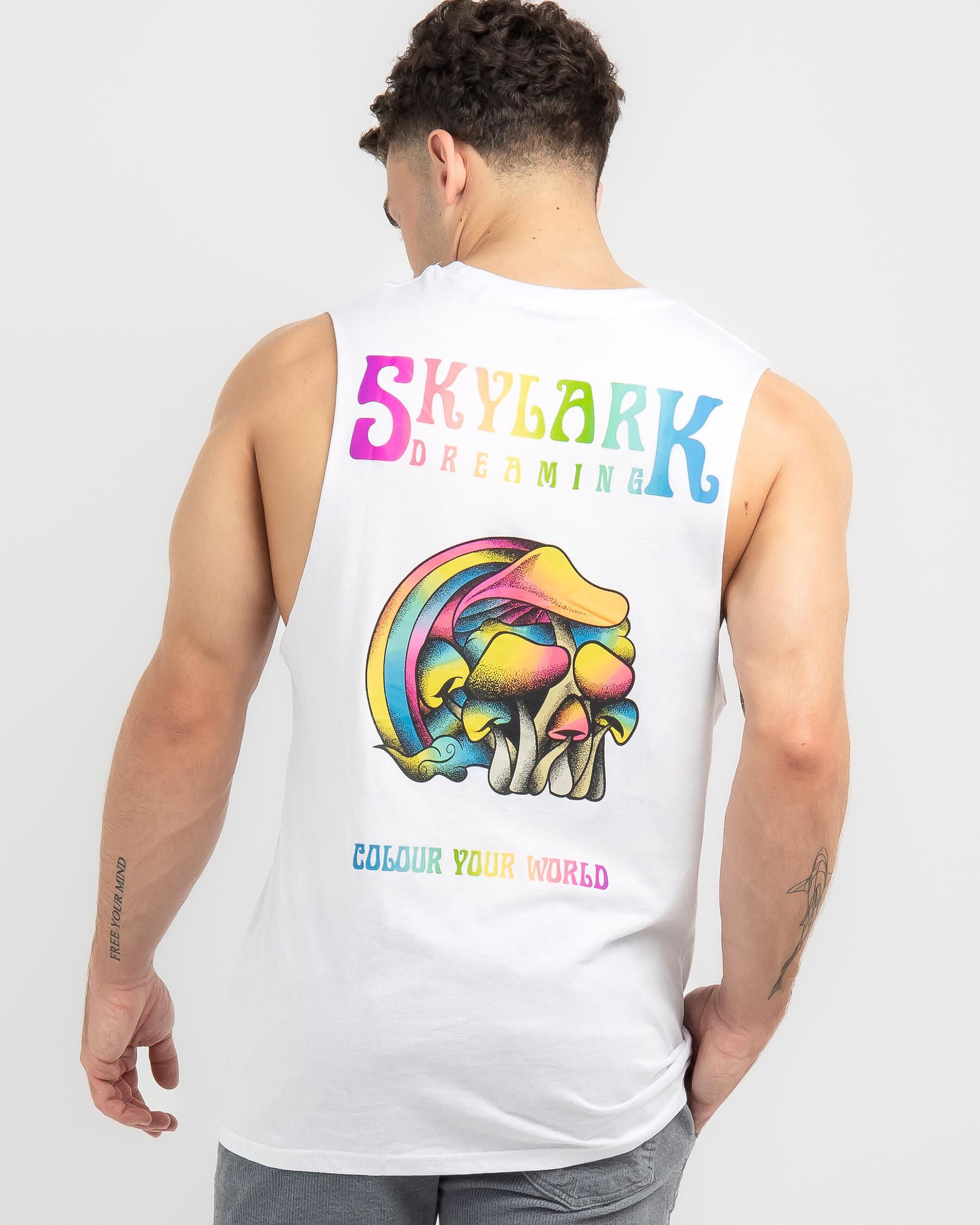 Skylark Men's Trippy Muscle Tank Top in White