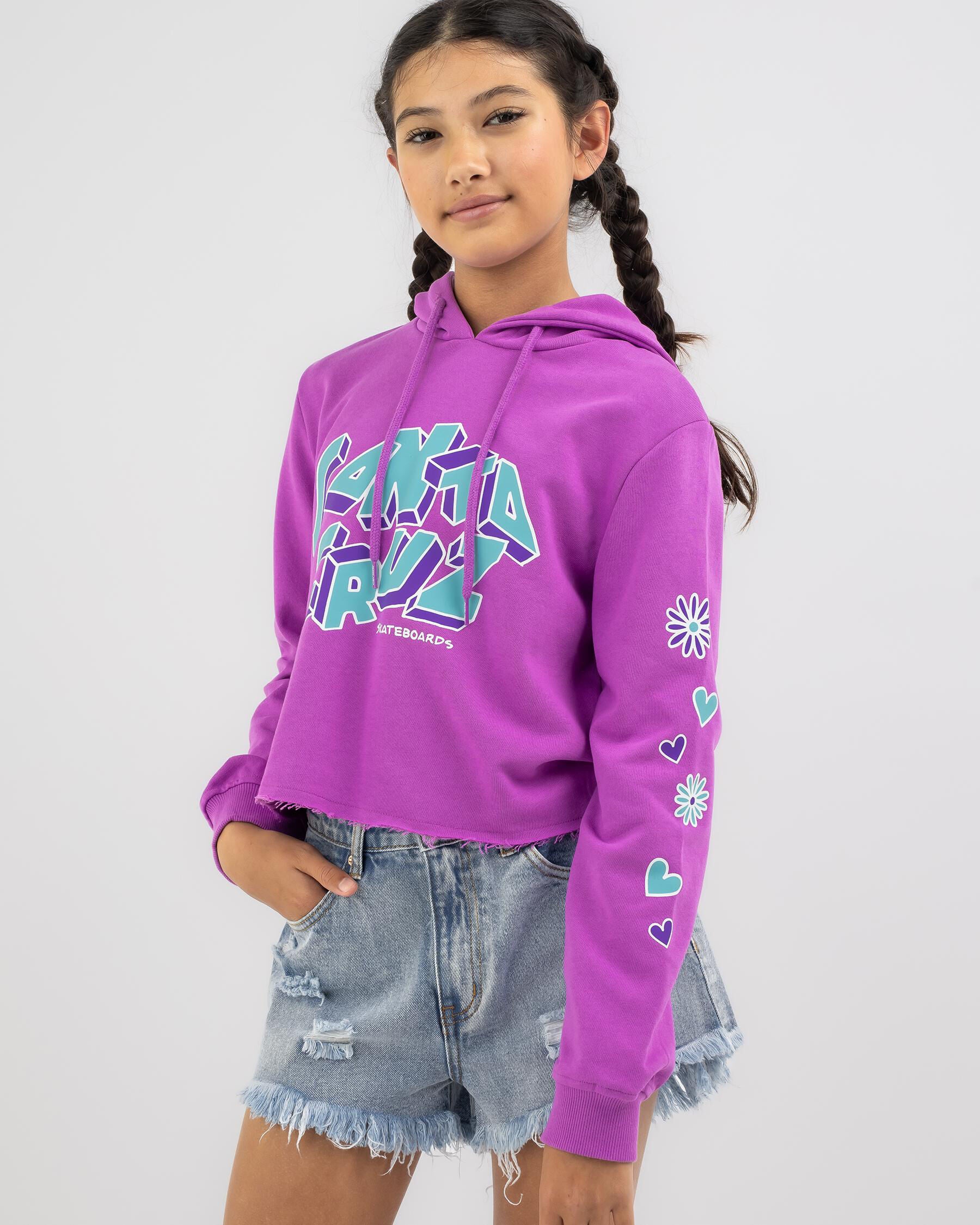 Santa Cruz Girls' Scattered Strip Front Hoodie in Pink