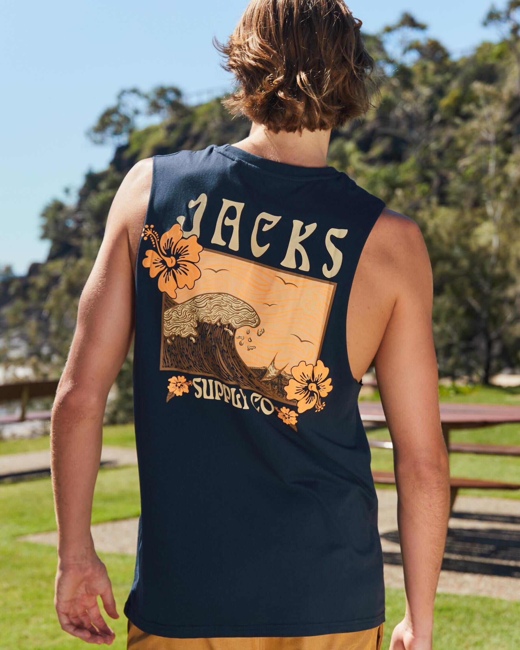 Jacks Men's Tropical Muscle Tank Top in Navy