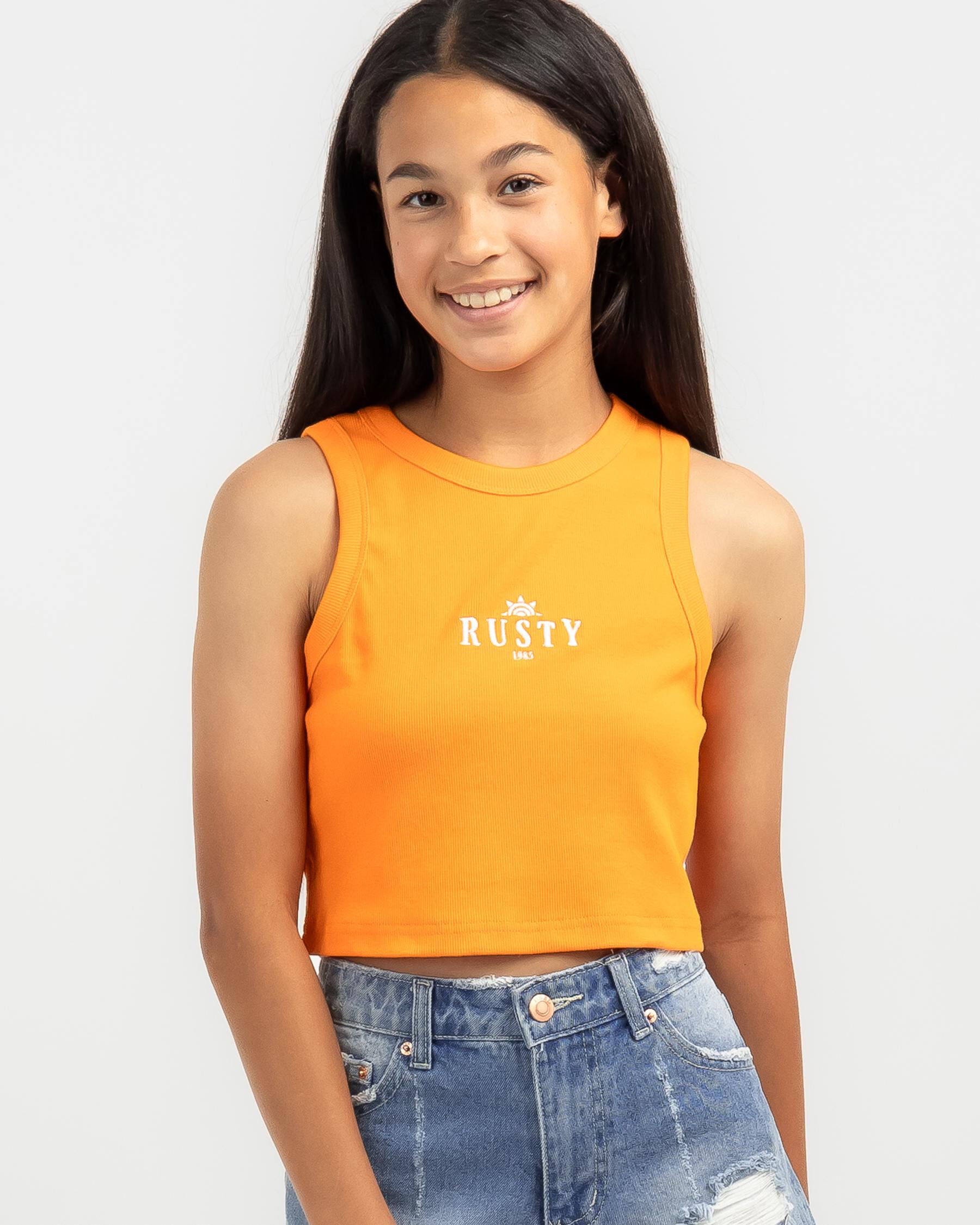 Rusty Girls' Sunrise Racer Tank Top in Coral