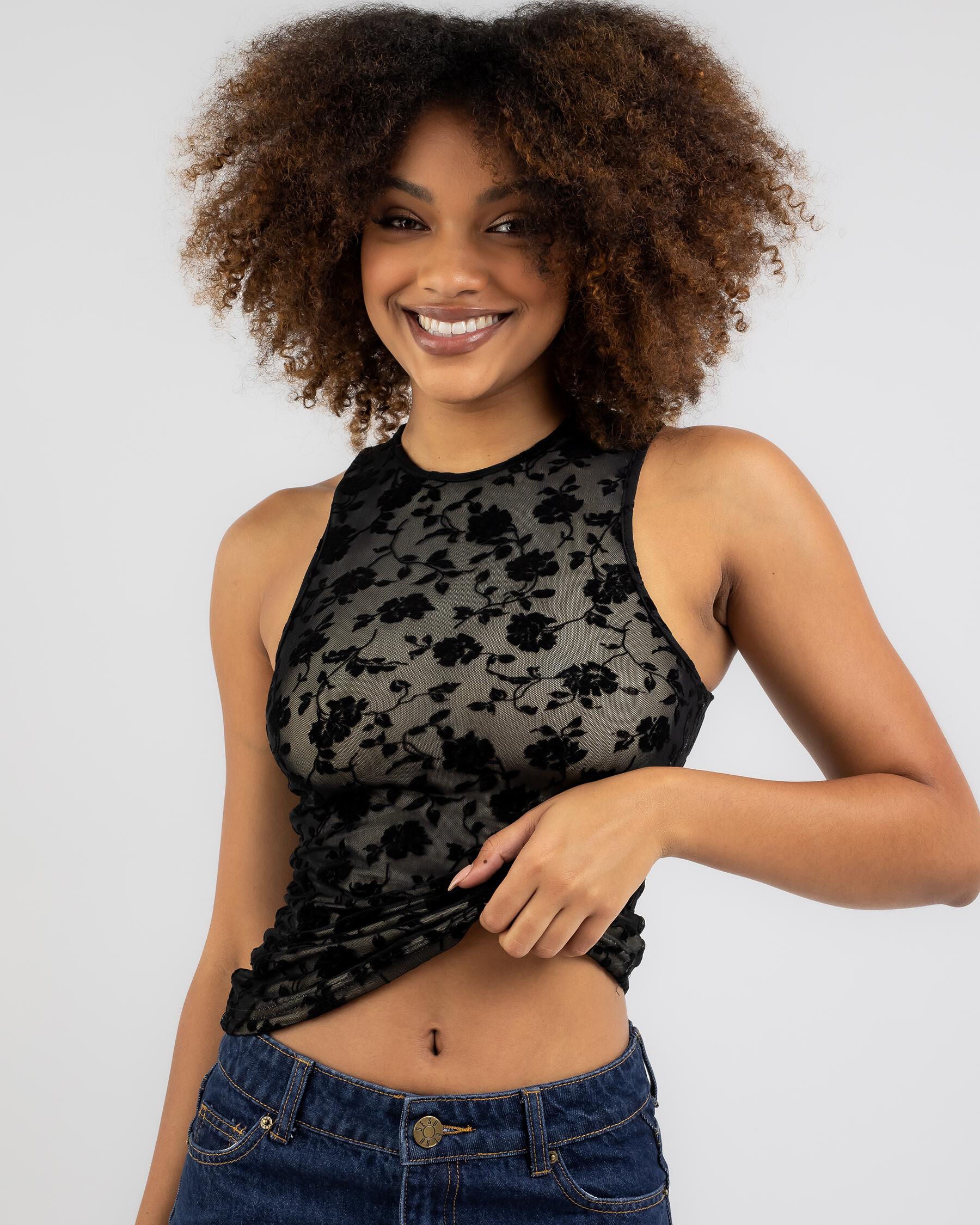 Ava And Ever Women's Onyx High Neck Tank Top in Black