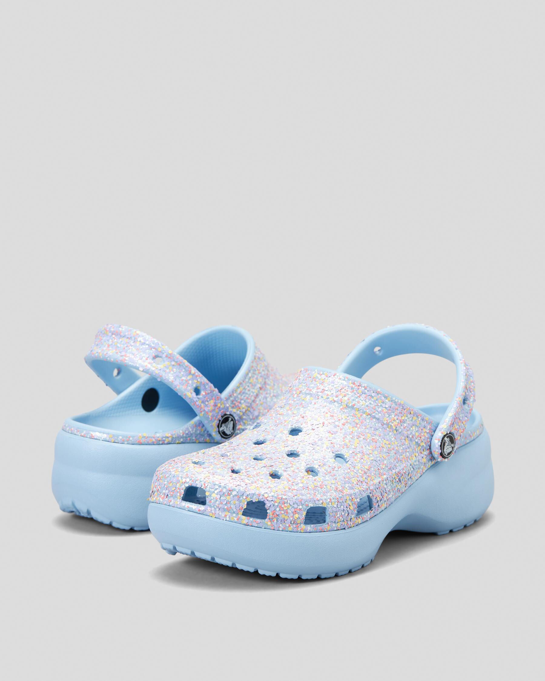 Crocs Women's Classic Platform Glitter Clogs in Blue
