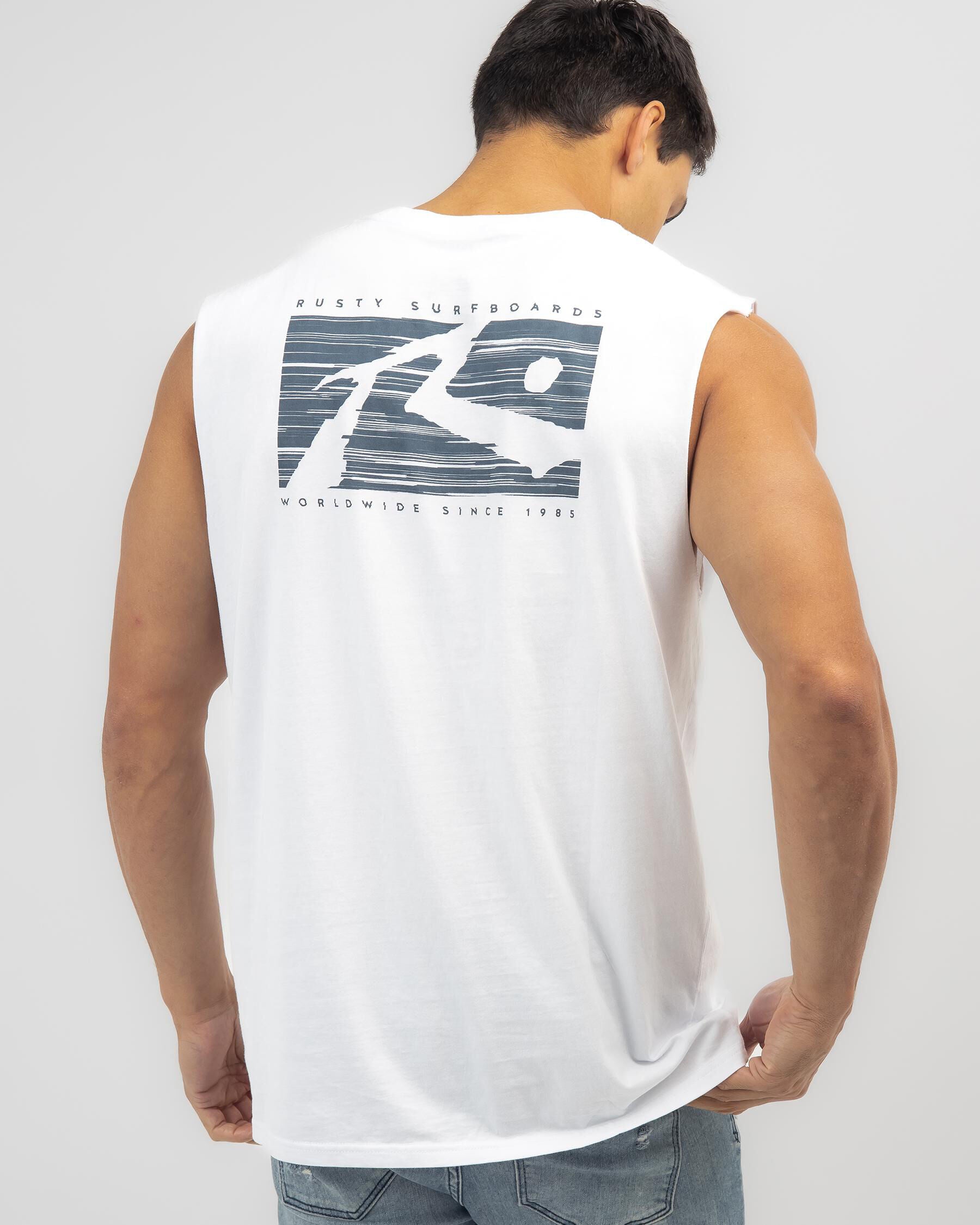 Rusty Men's R Dot Muscle Tank Top in White