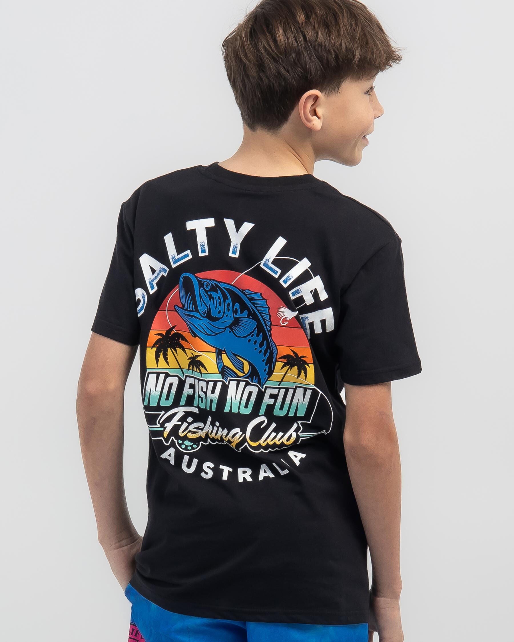Salty Life Boys' No Fish No Fun T-Shirt in Black