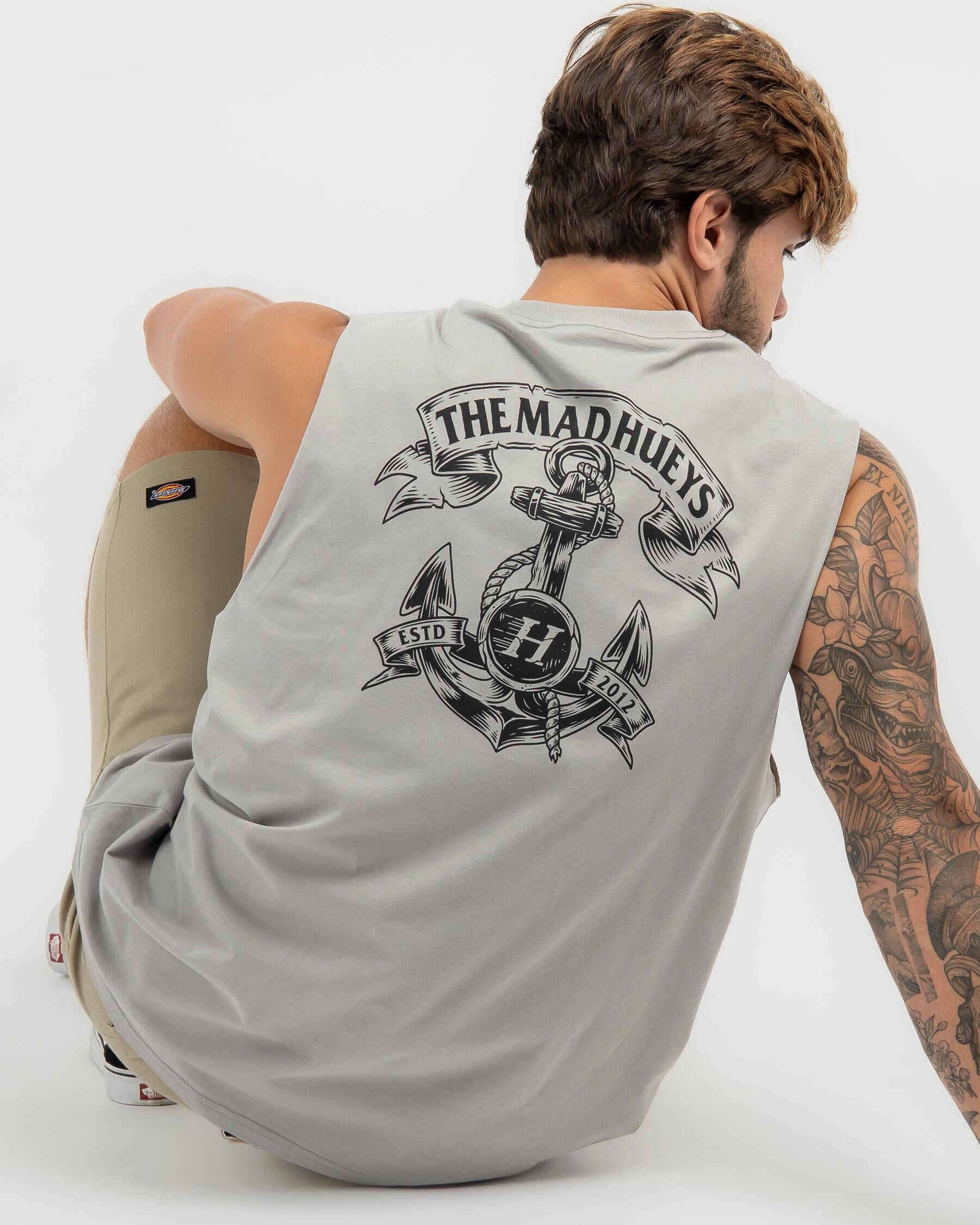 The Mad Hueys Men's Hueys Anchor Muscle Tank Top in Grey