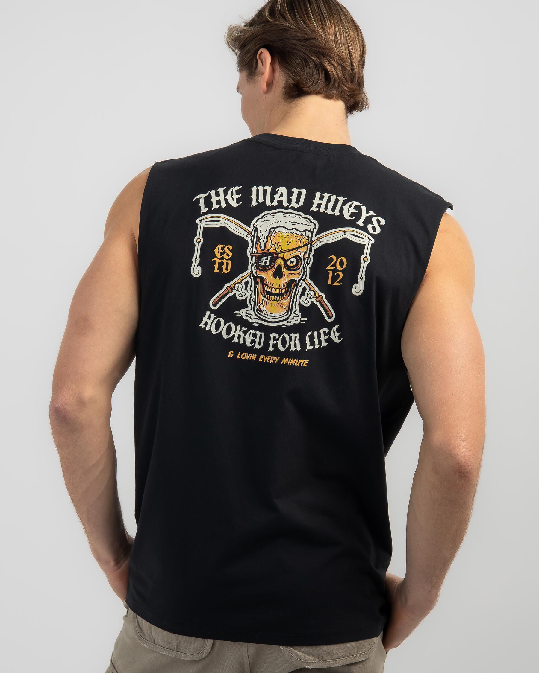 The Mad Hueys Men's Still Hooked For Life Muscle Tank Top in Black
