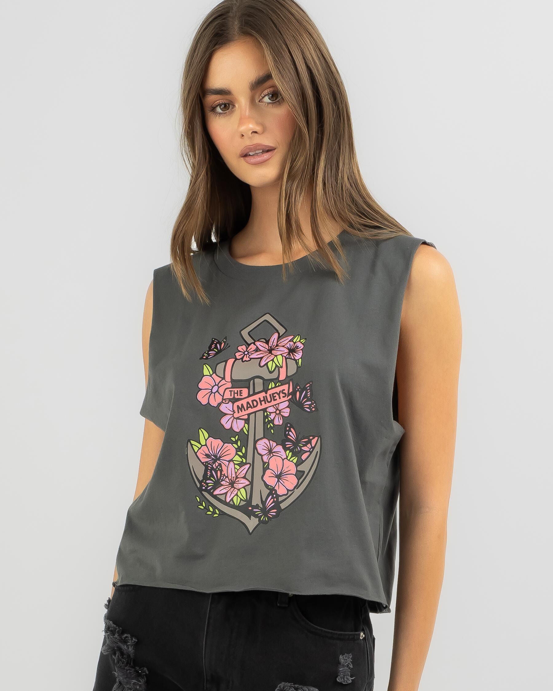 The Mad Hueys Women's Butterfly Anchor Tank Top in Grey