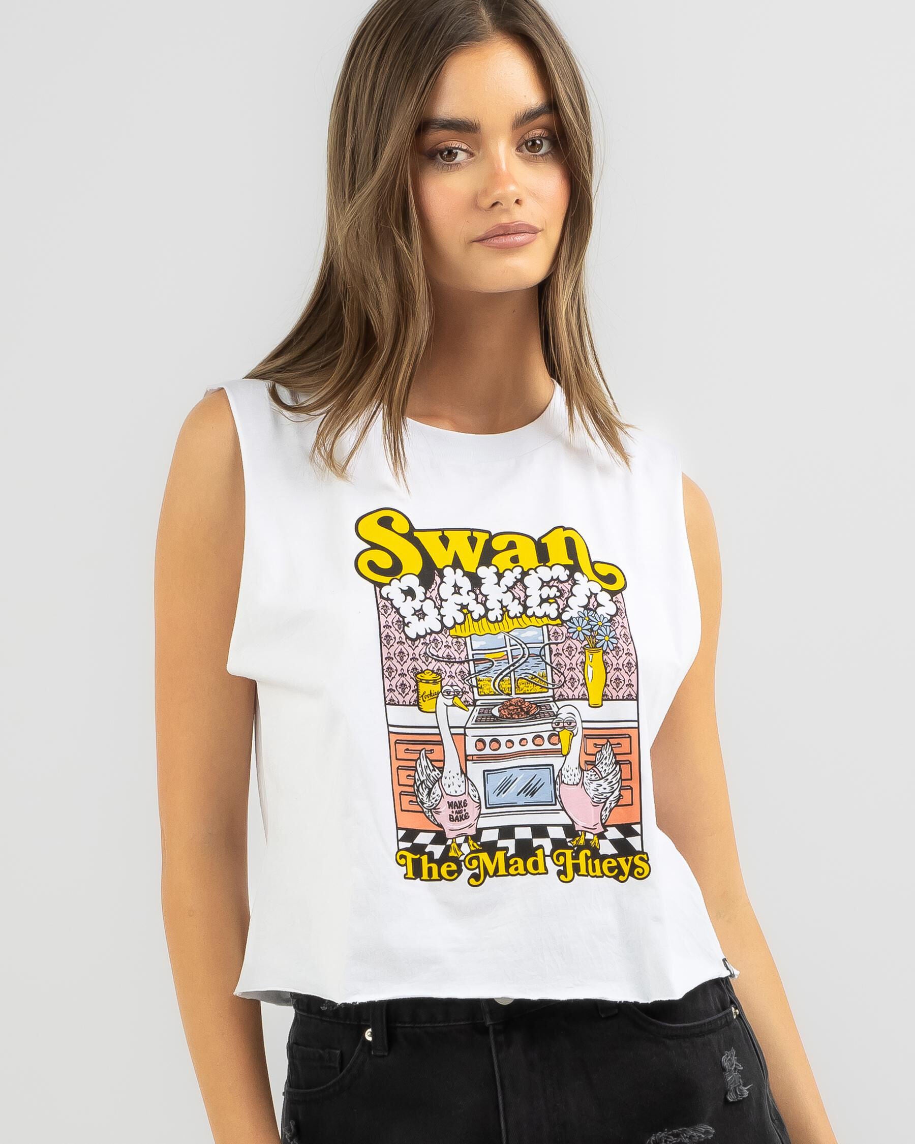 The Mad Hueys Women's Swan Baked Tank Top in White