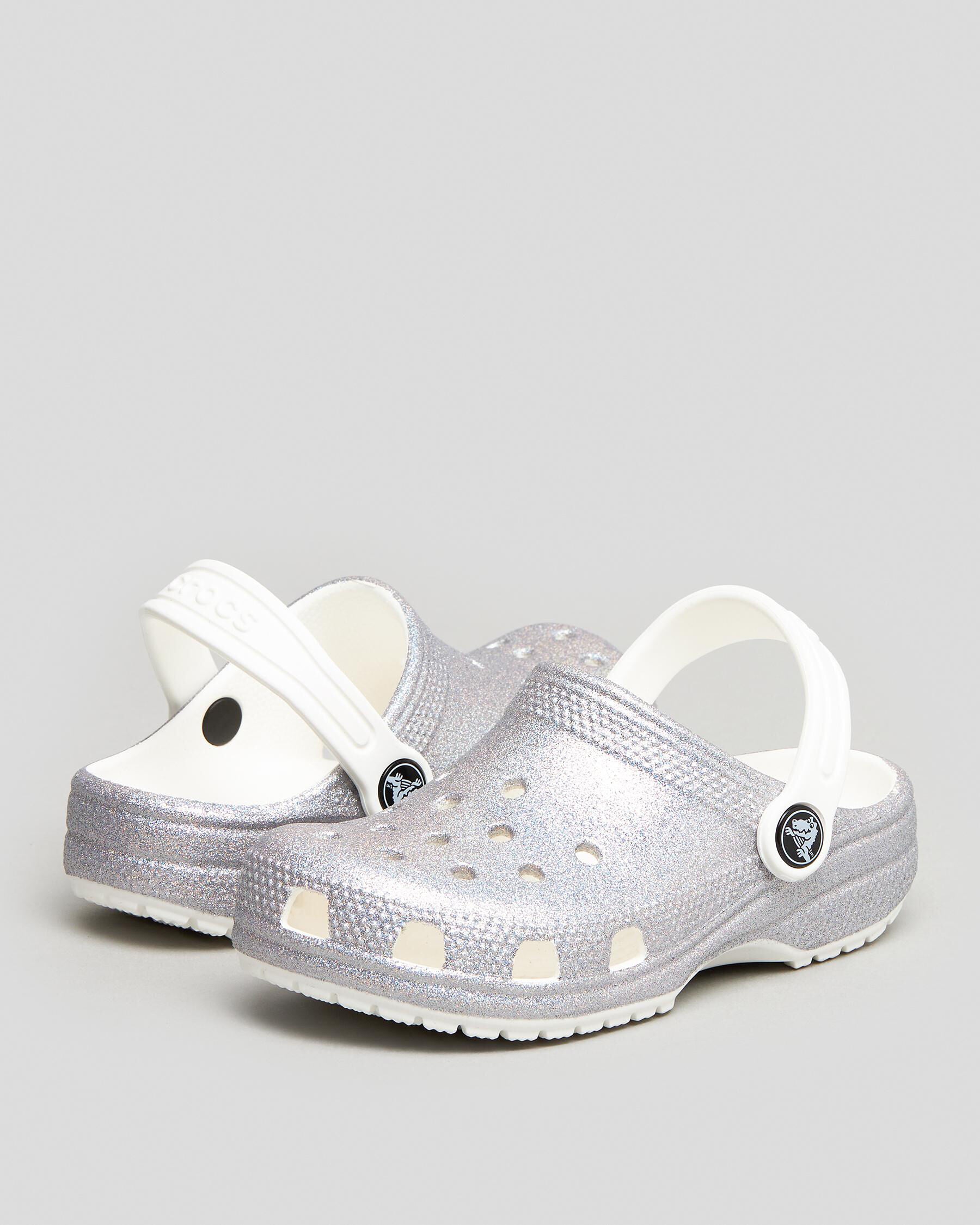 Crocs Girls' Kids' Classic Glitter Clogs in White