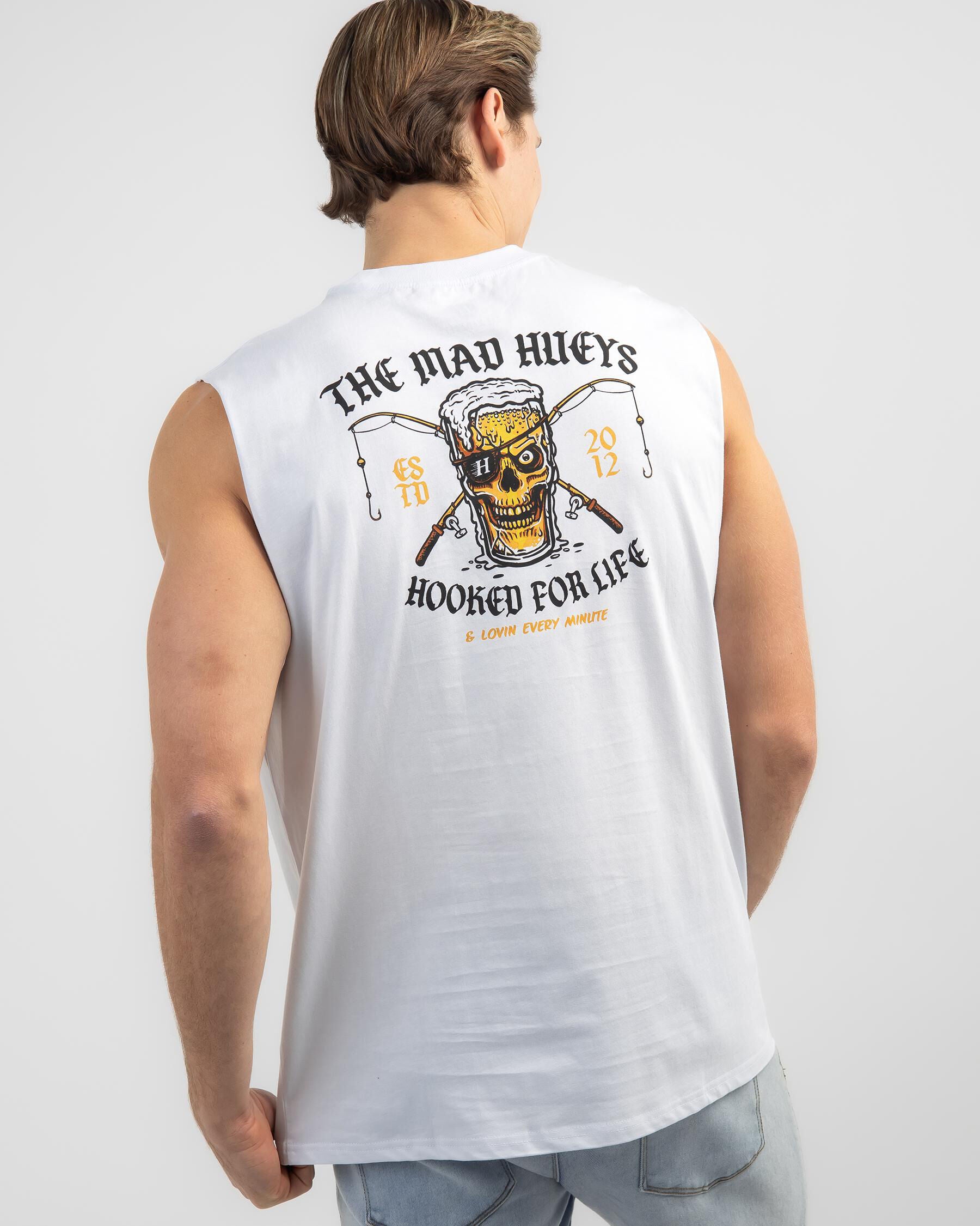 The Mad Hueys Men's Still Hooked For Life Muscle Tank Top in White