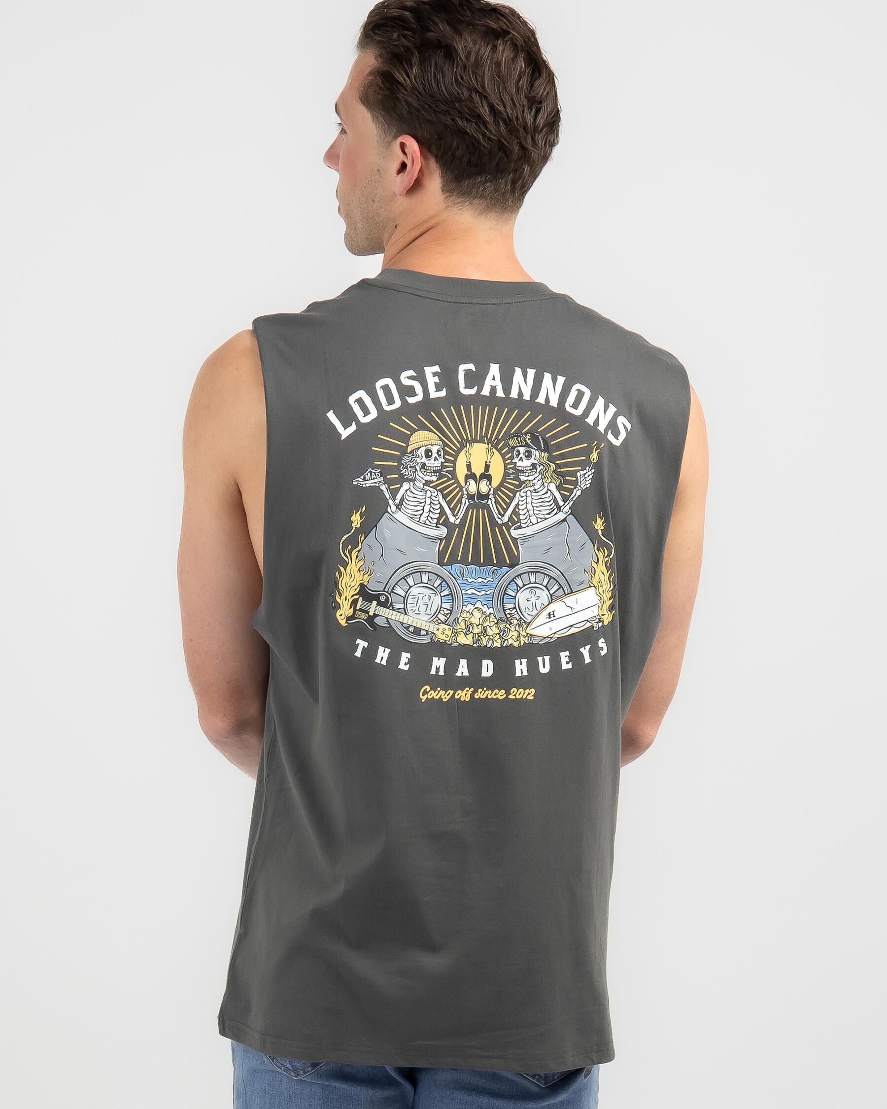 The Mad Hueys Men's Loose Cannons Muscle Tanks Top in Grey