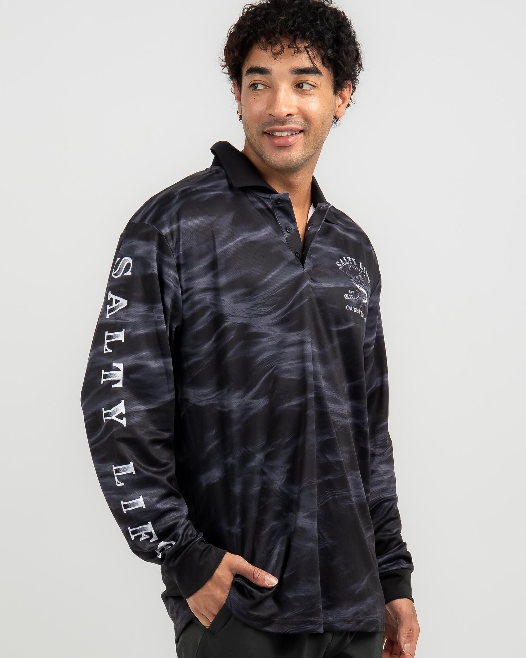 Salty Life Men's Bites Fishing Shirt in Black