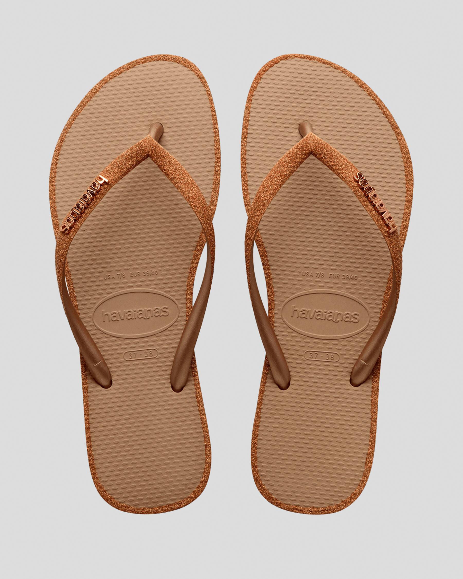 Havaianas Women's Slim Glitter Contour Flip Flops in Gold