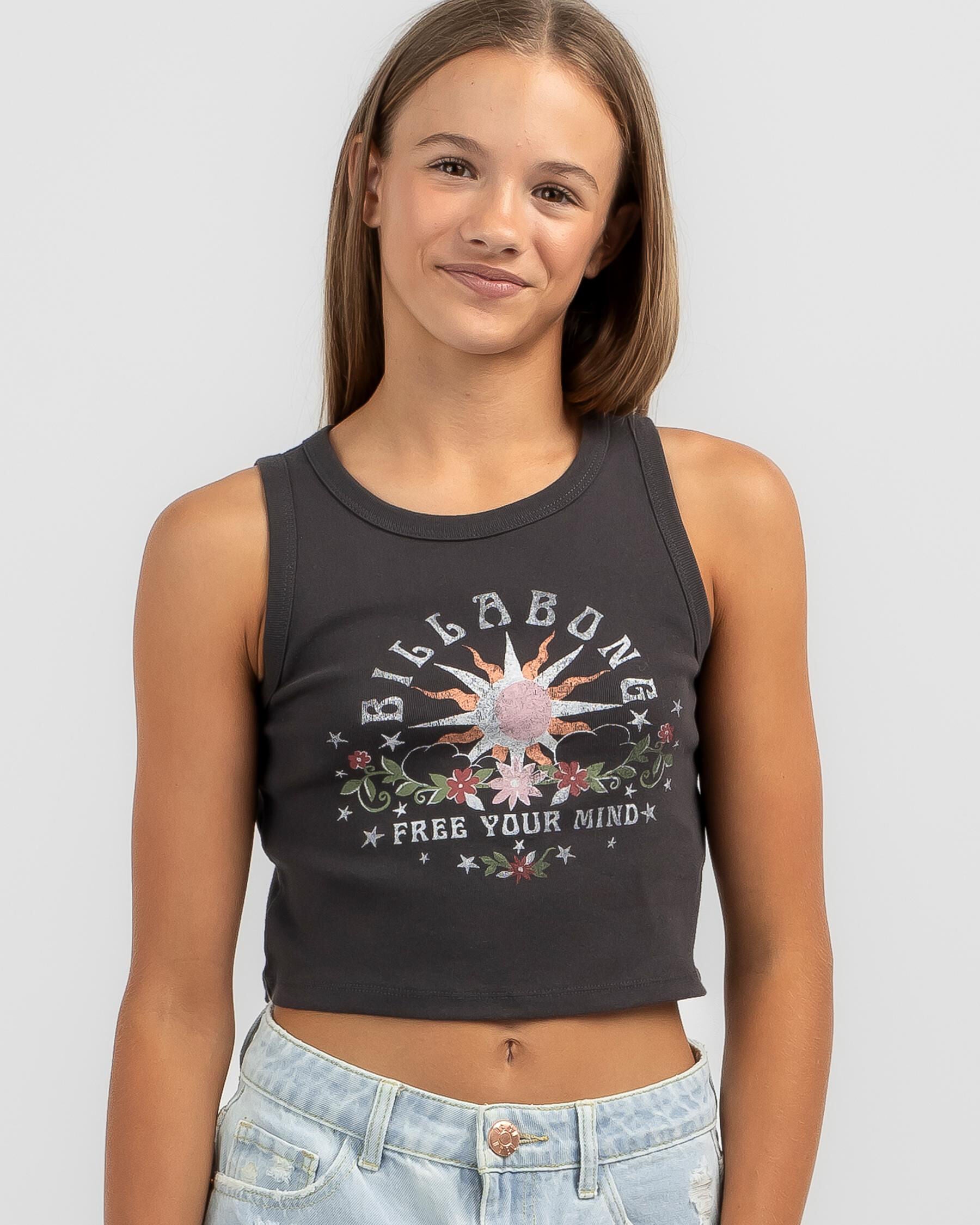 Billabong Girls' Free The Mind Crop Tank Top in Black