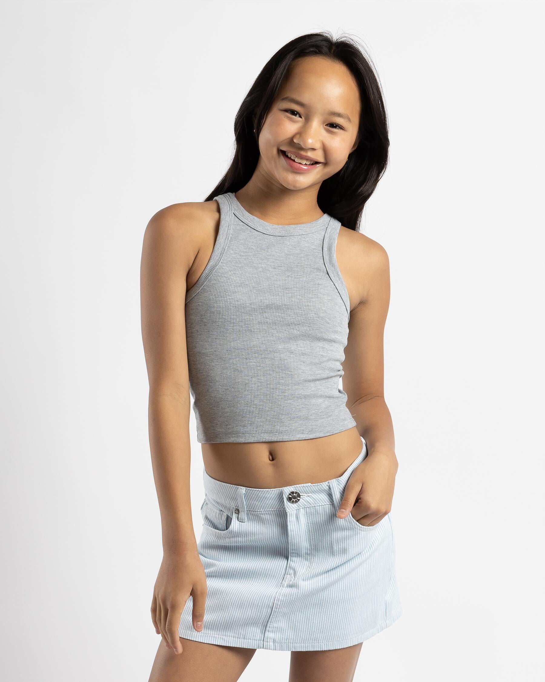 Mooloola Girls' Basic Rib Racer Back Tank Top in Grey