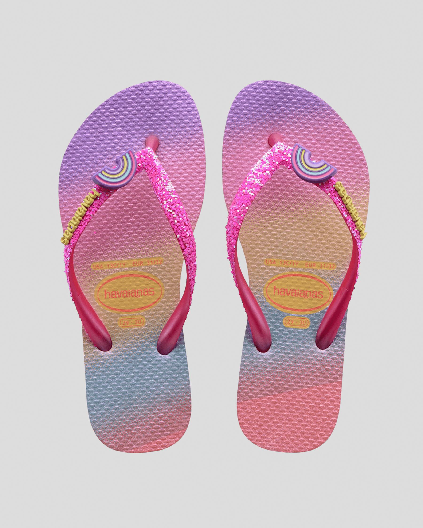 Havaianas Girls' Kids' Slim Glitter Flip Flops in Pink