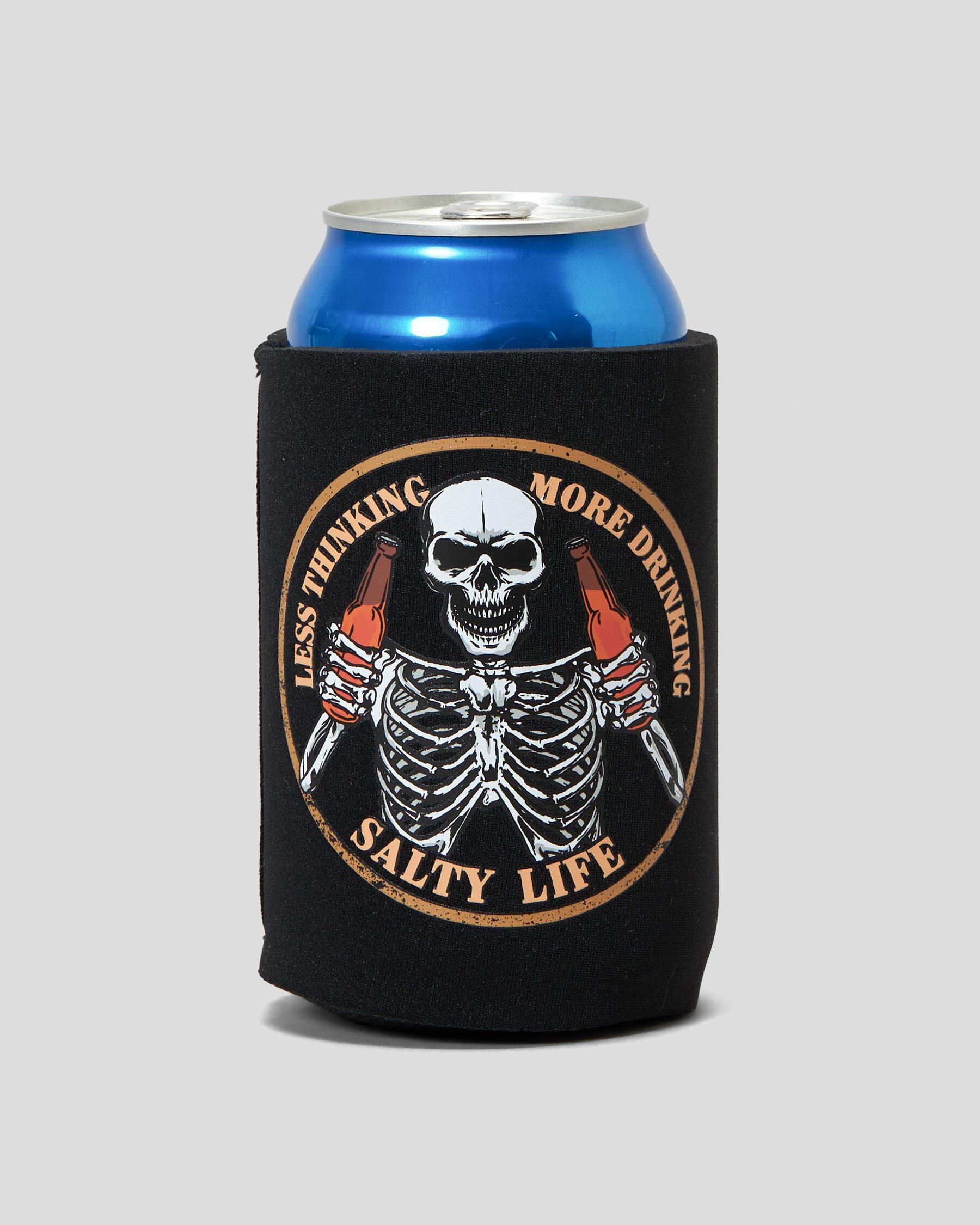 Salty Life Less Thinking Stubby Cooler in Black