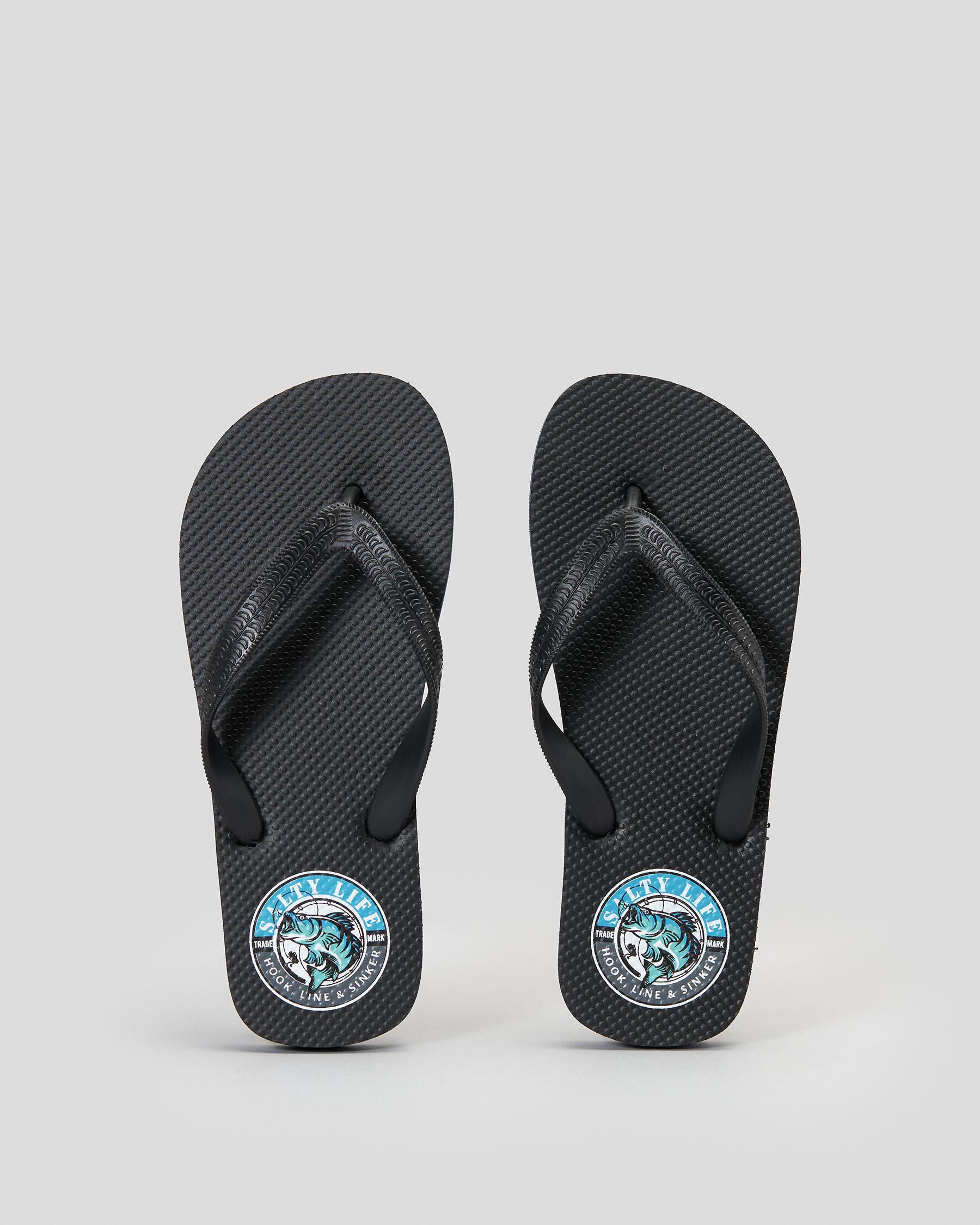 Salty Life Boys' Hooked Flip Flops in Black